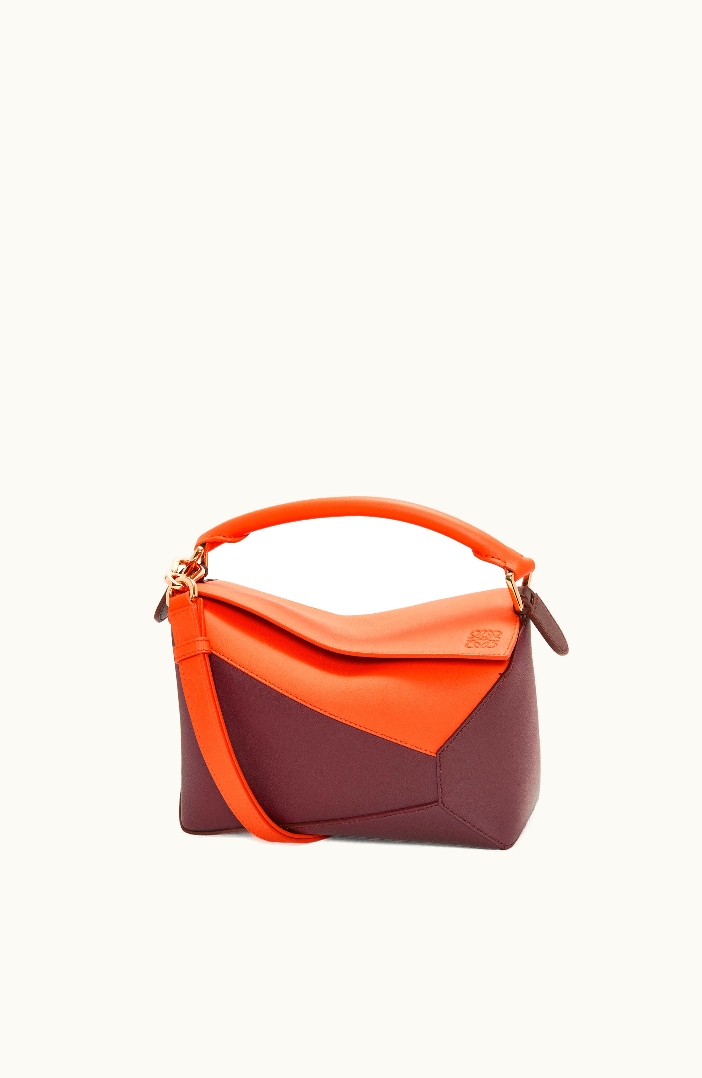Loewe Loewe Small Puzzle Bag In Classic Calfskin Vivid Orange / Burgundy