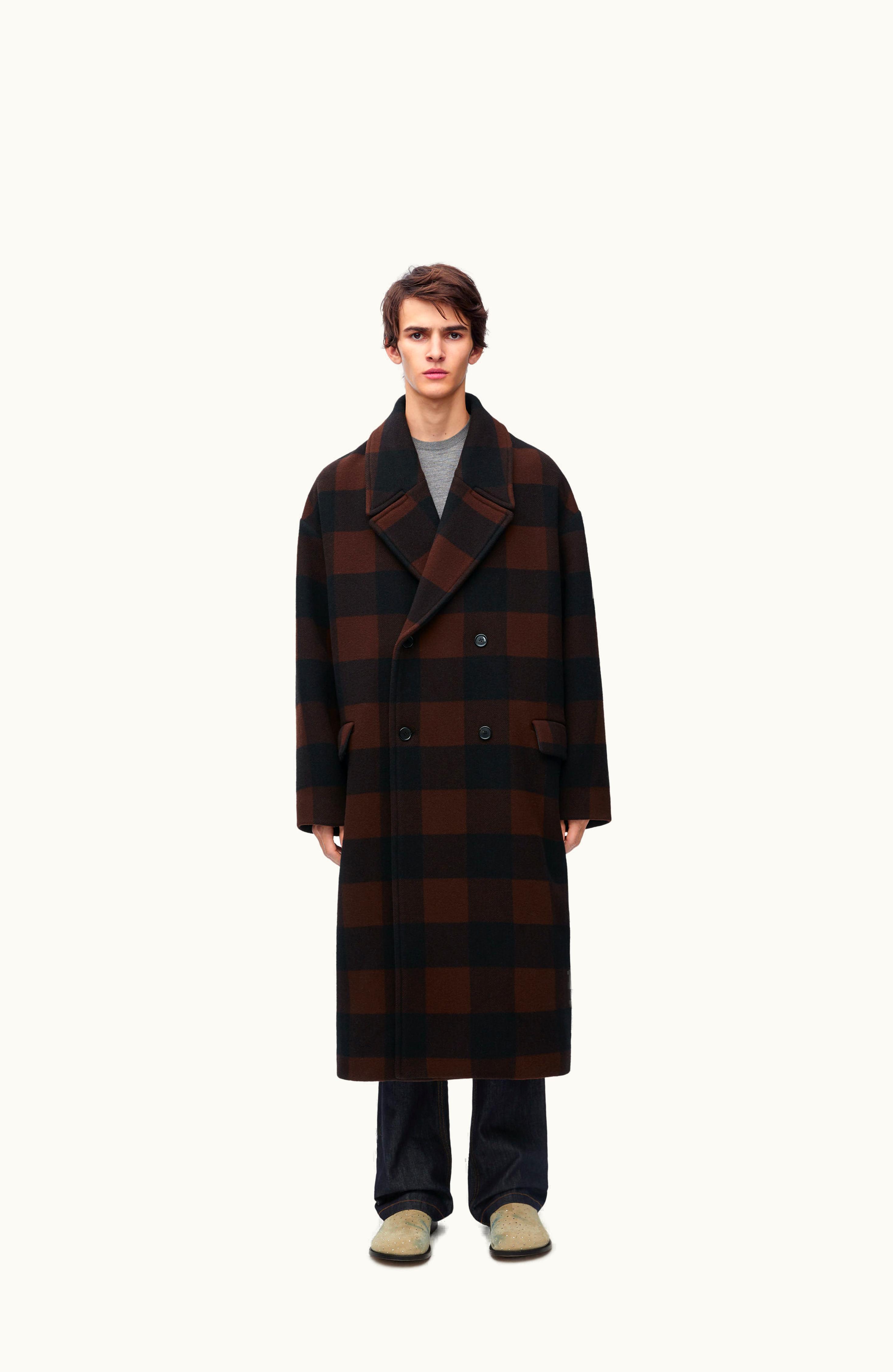 Loewe Loewe Double Breasted Coat In Wool Black / Brown