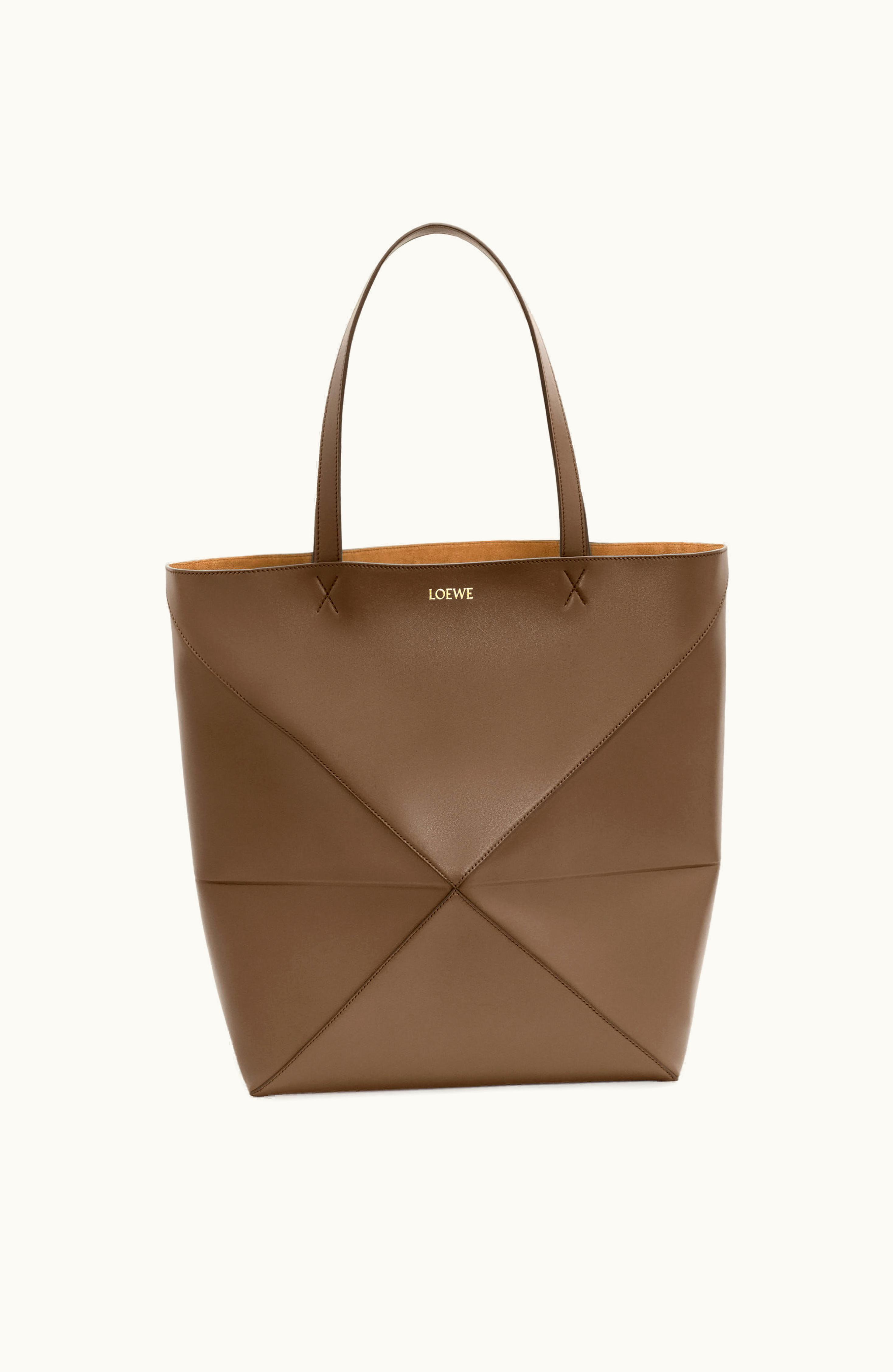 Loewe Loewe Large Puzzle Fold Tote In Shiny Calfskin Umber