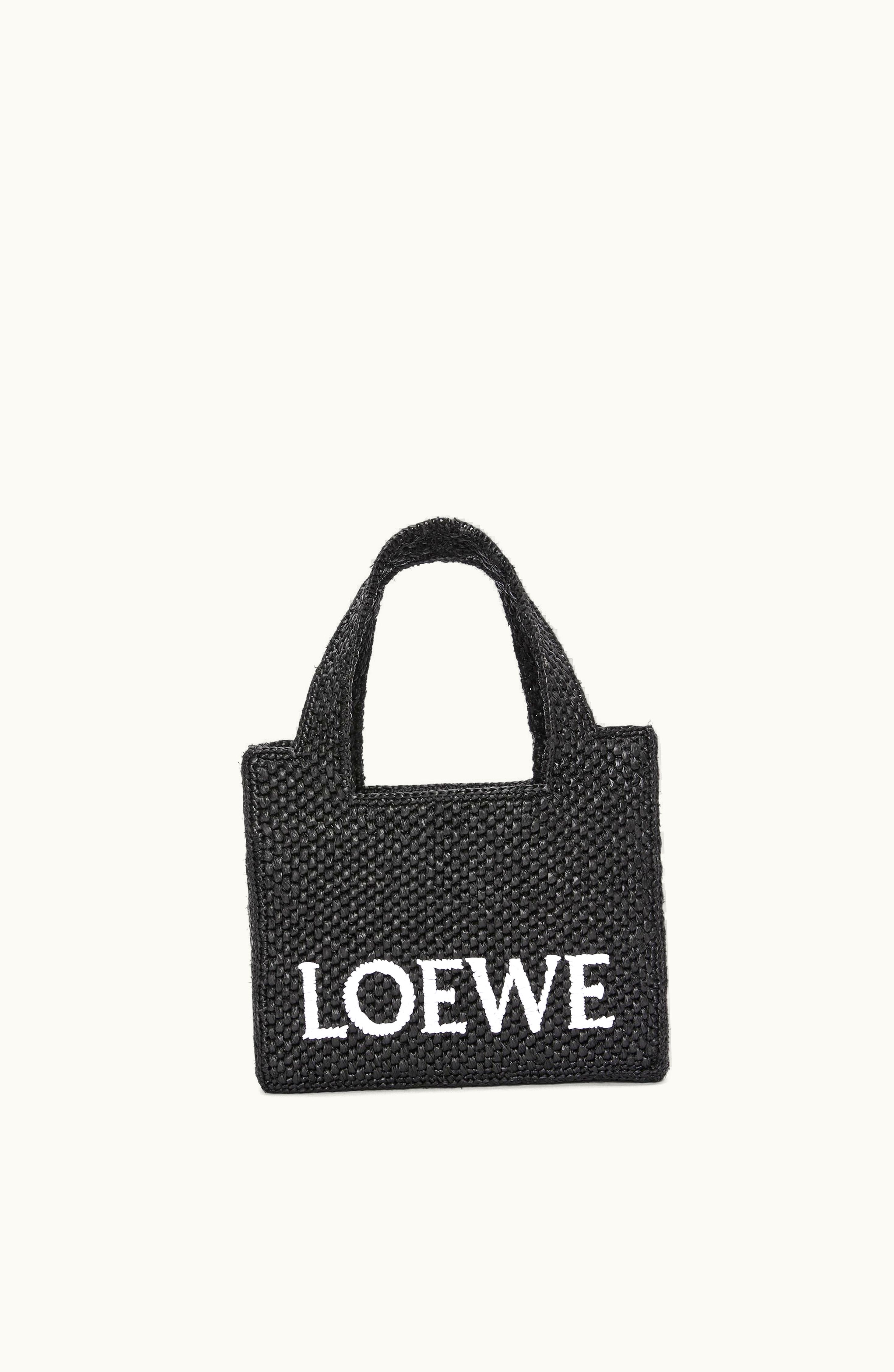 Loewe Mini Loewe Font Tote In Raffia Black