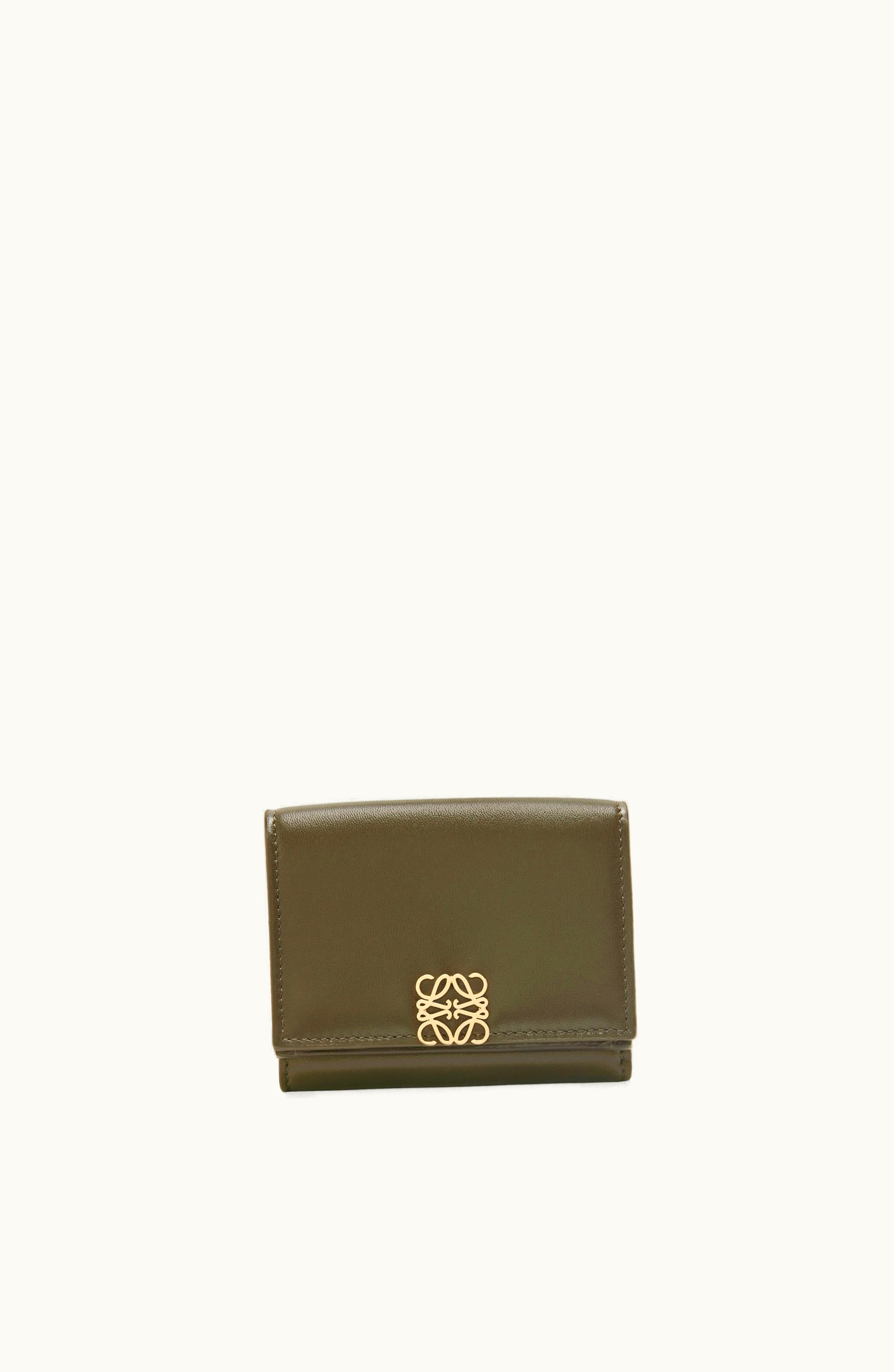 Loewe Loewe Puffer Anagram Trifold Wallet In Shiny Nappa Calfskin Dark Khaki Green