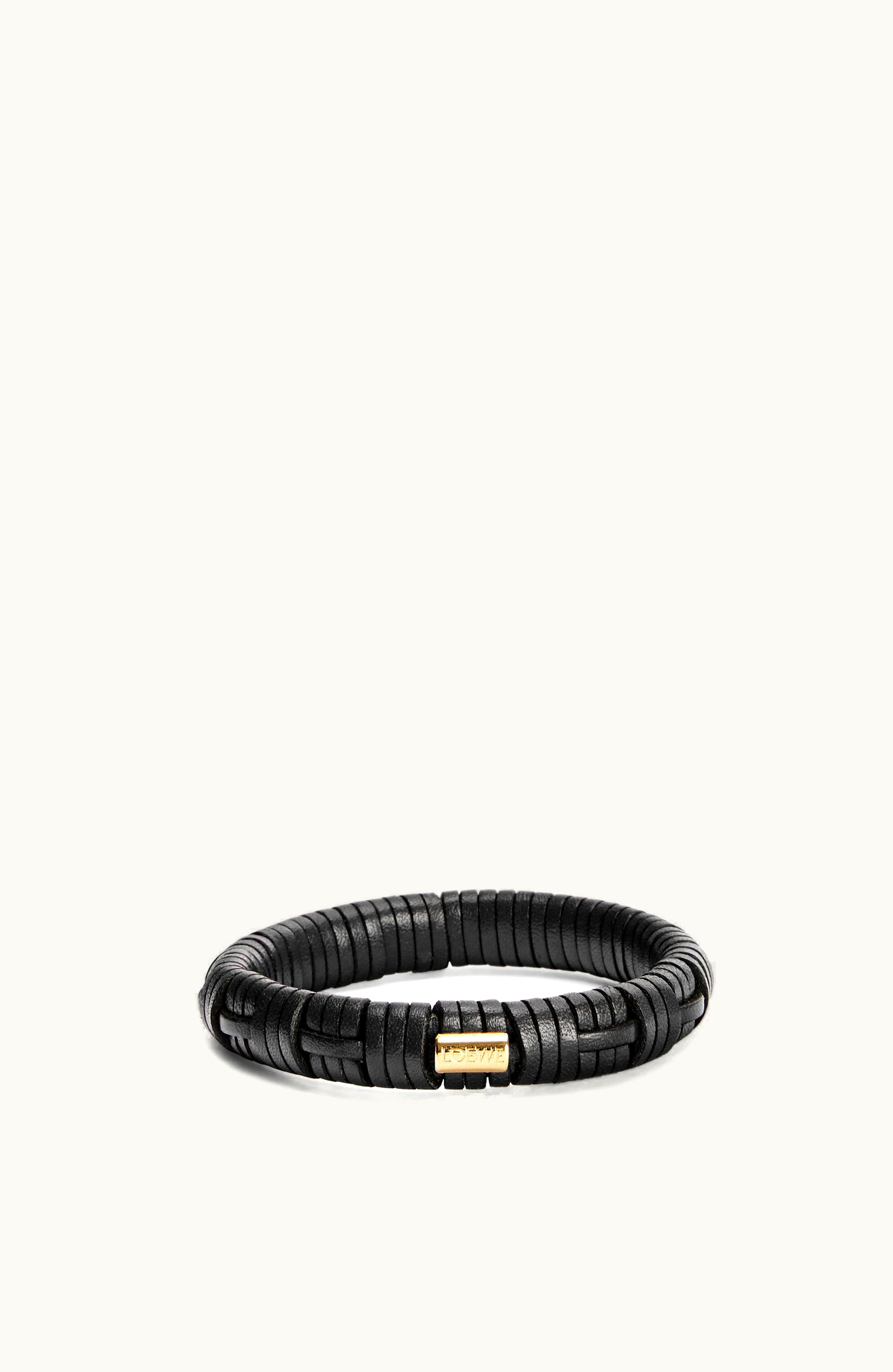 Loewe Loewe Woven Bangle In Brass And Classic Calfskin Black