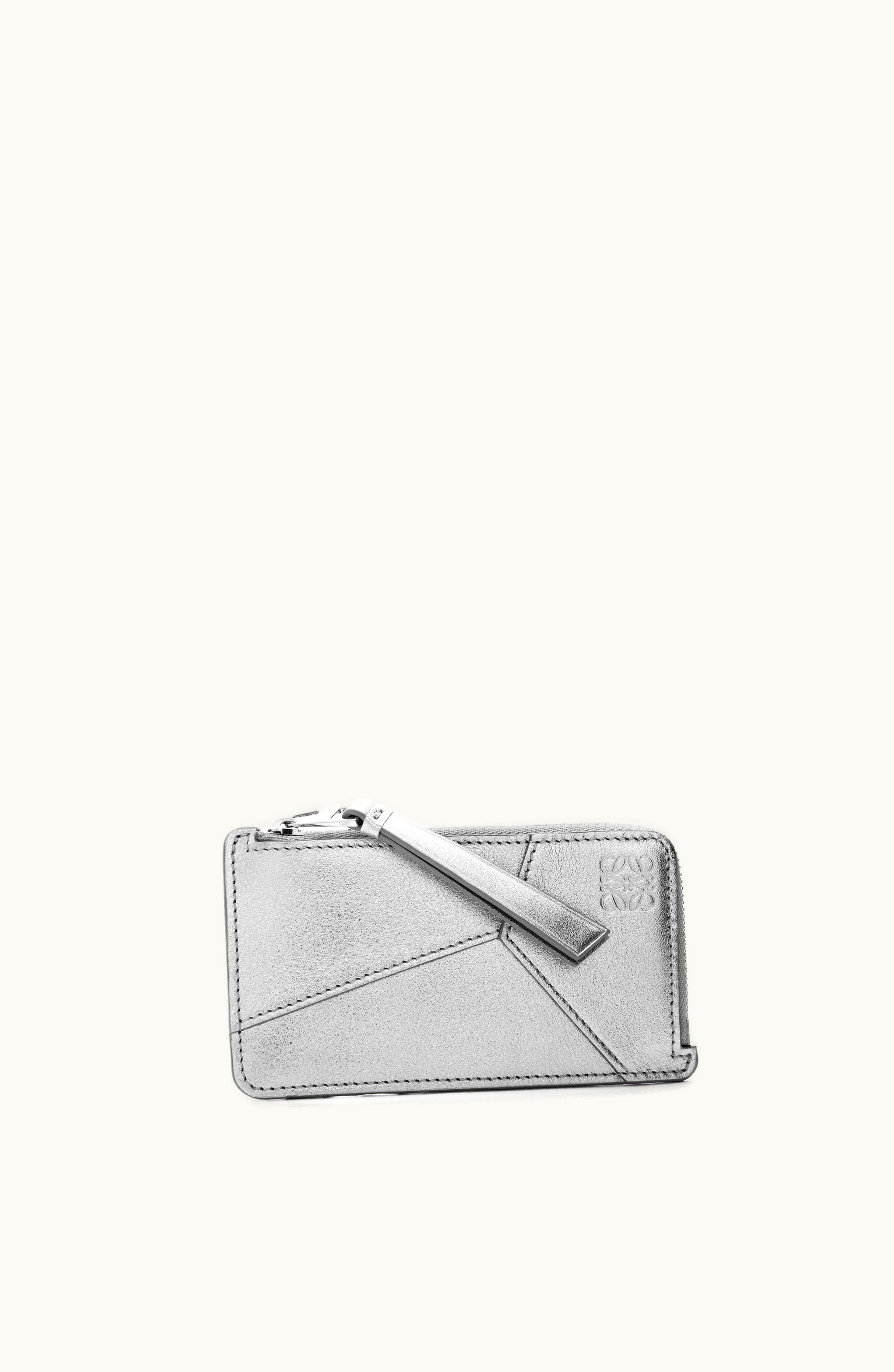 Loewe Loewe Puzzle Coin Cardholder In Metallic Calfskin Silver / Pearl Grey
