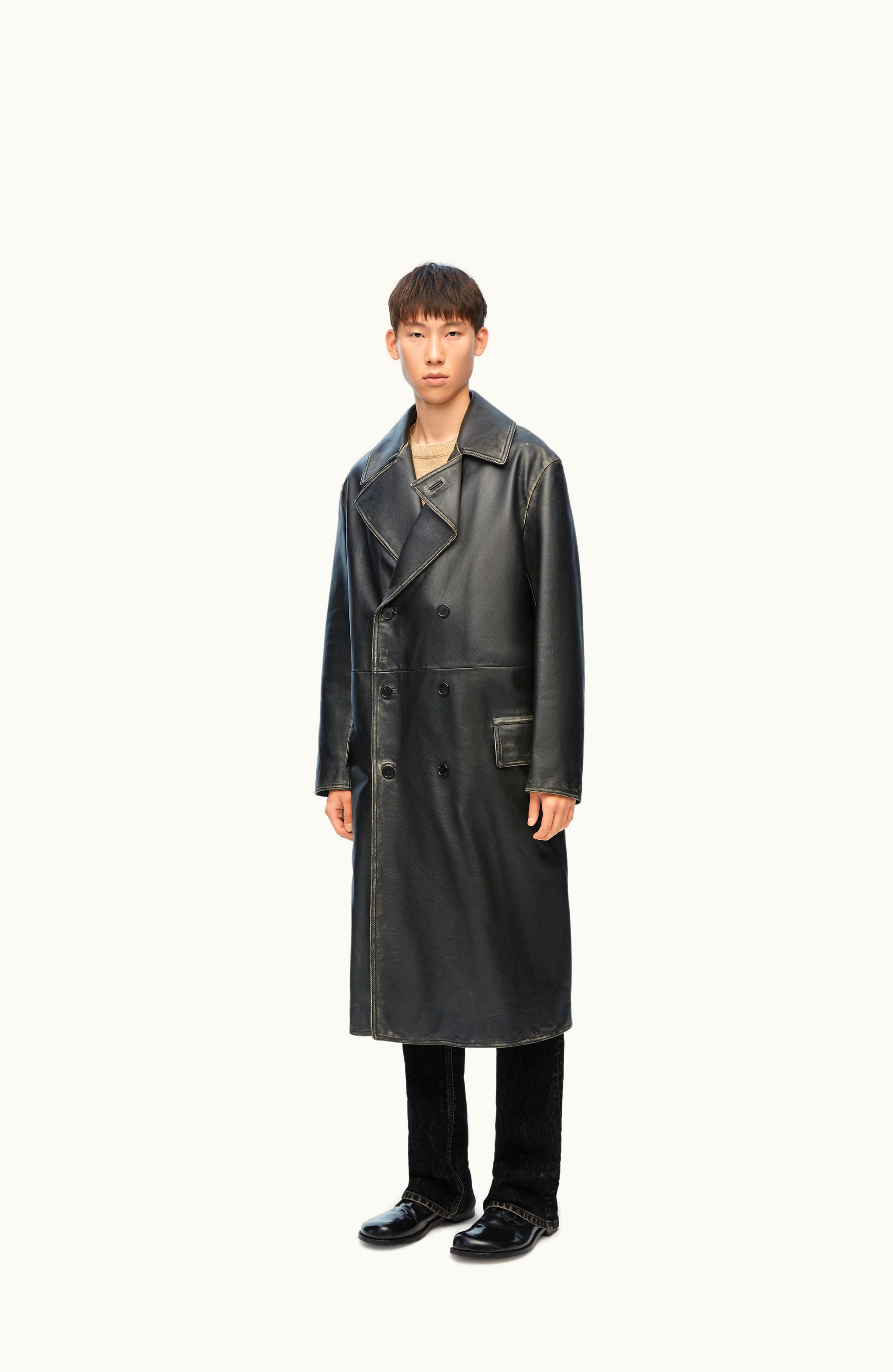 Loewe Loewe Double Breasted Coat In Nappa Calfskin Black