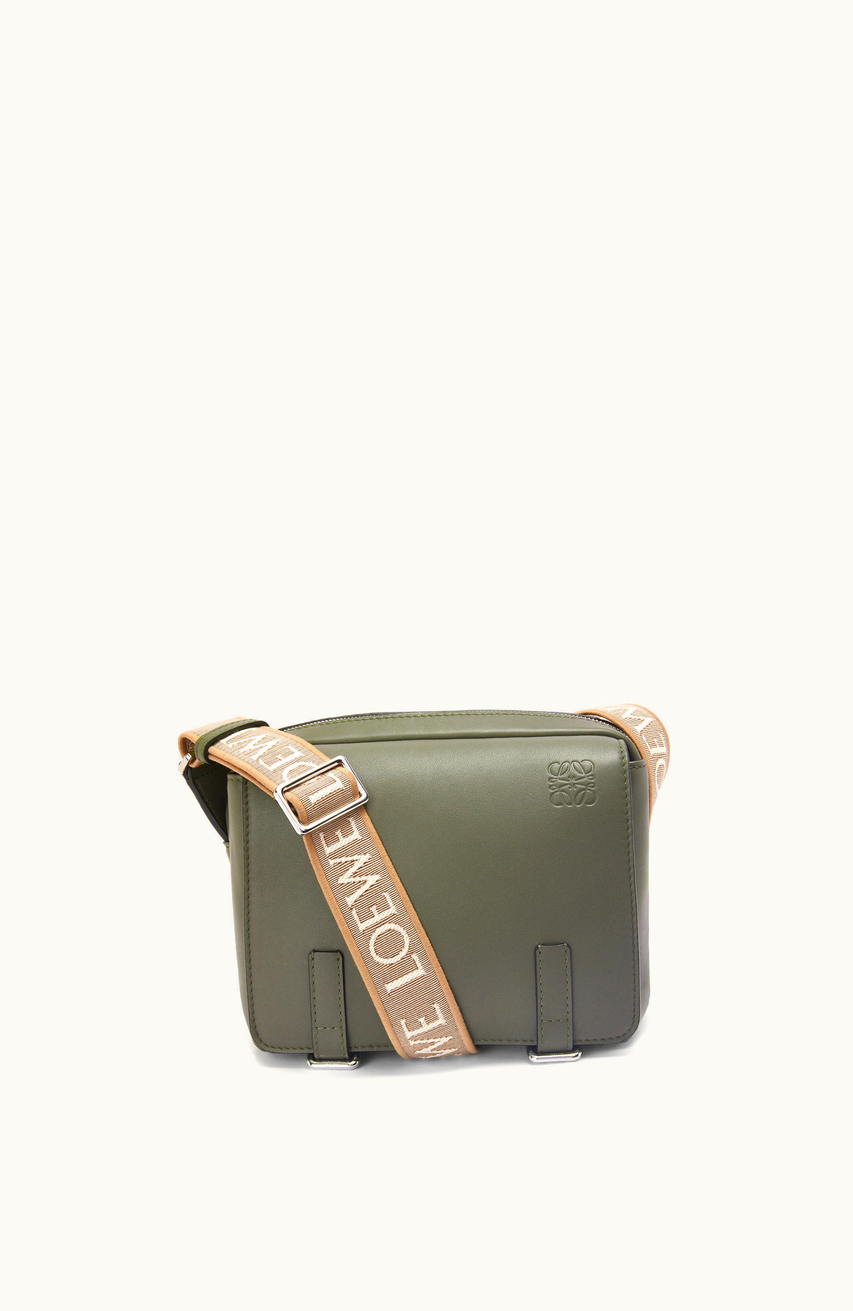Loewe Loewe XS Military Messenger Bag In Supple Smooth Calfskin And Jacquard Khaki Green