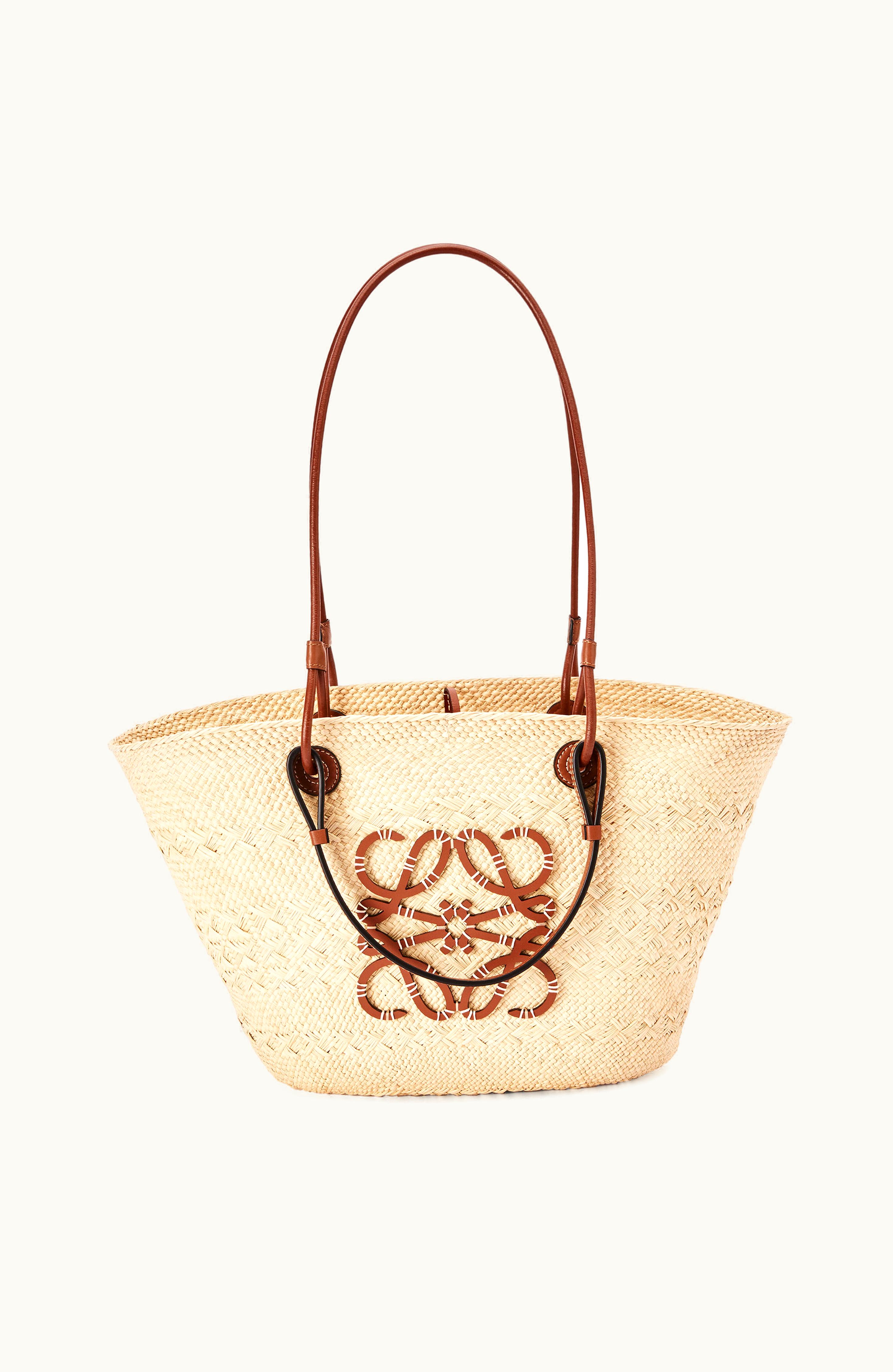 Loewe Loewe Anagram Basket Bag In Iraca Palm And Calfskin Natural / Tan