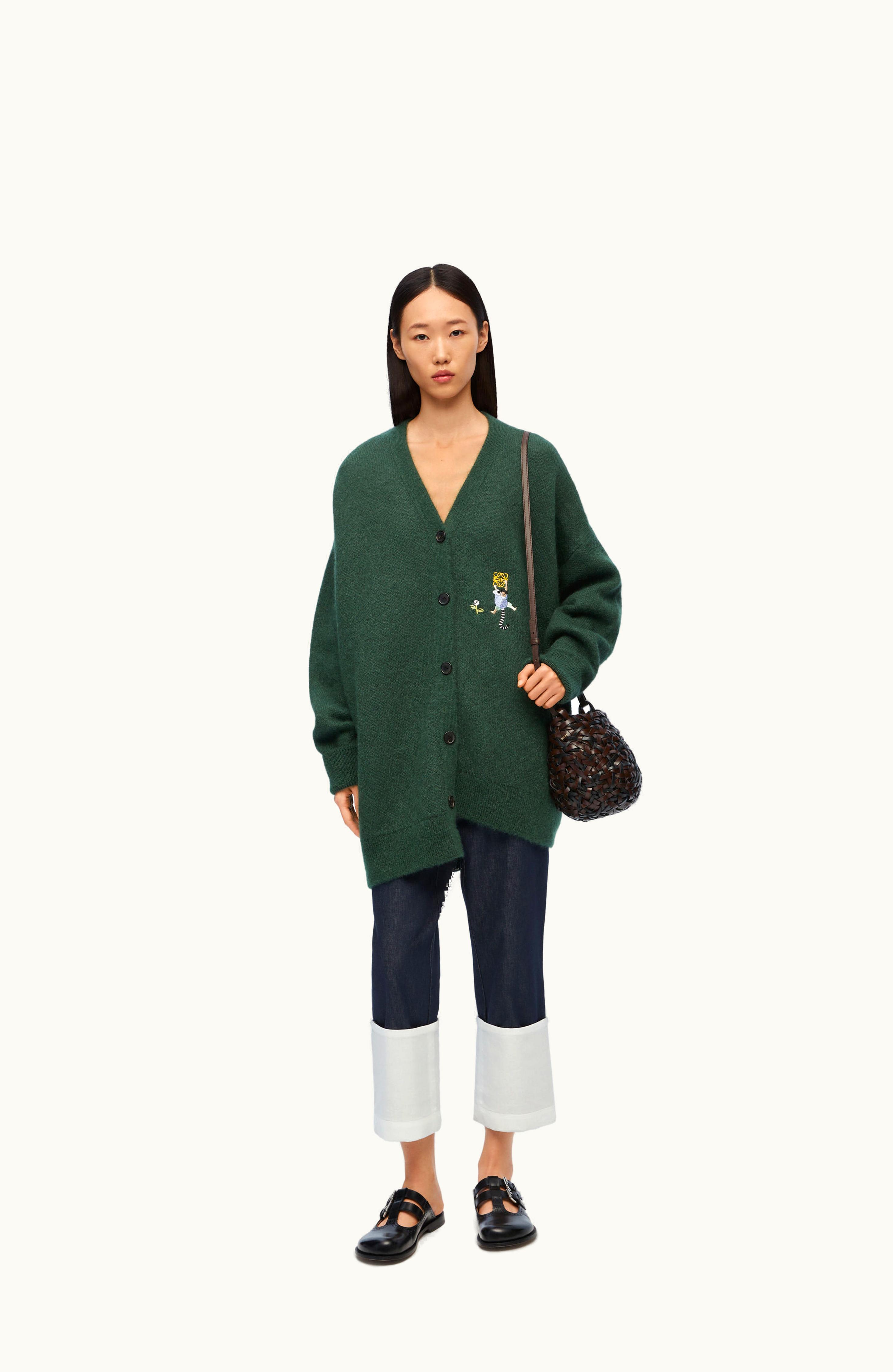 Loewe Loewe Asymmetric Cardigan In Mohair And Wool Dark Green