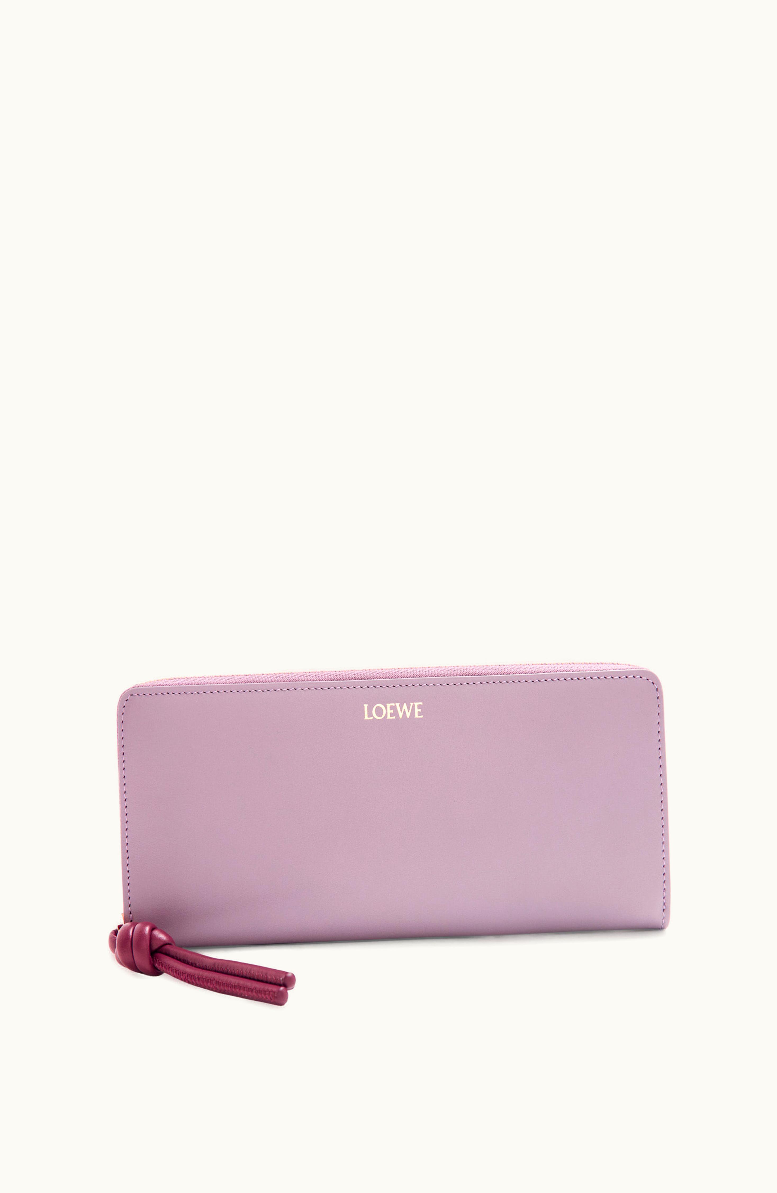 Loewe Loewe Knot Zip Around Wallet In Shiny Nappa Calfskin Dirty Mauve / Burgundy