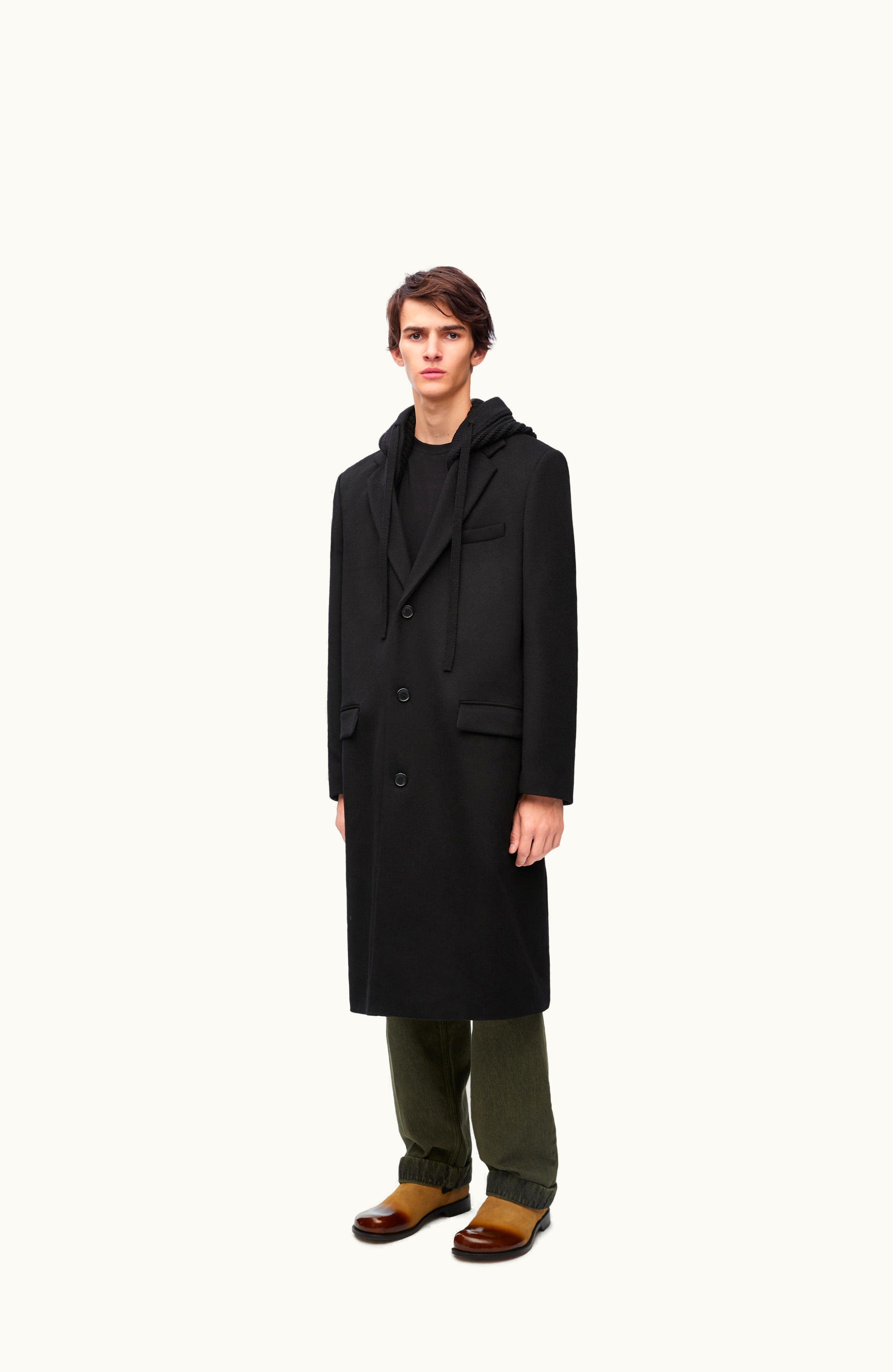 Loewe Loewe Hooded Coat In Wool And Cashmere Black