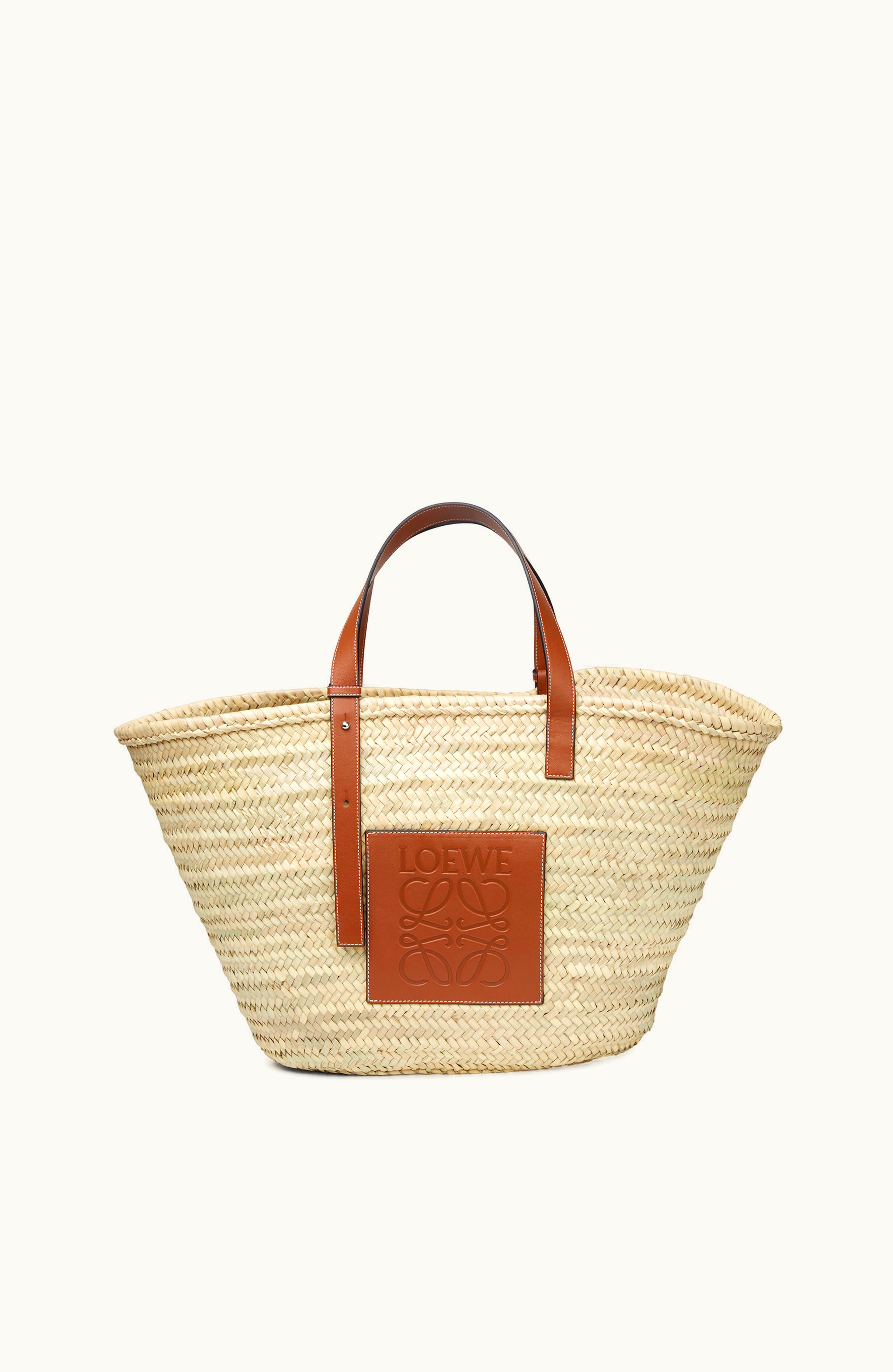 Loewe Loewe Large Basket Bag In Palm Leaf And Calfskin Natural / Tan