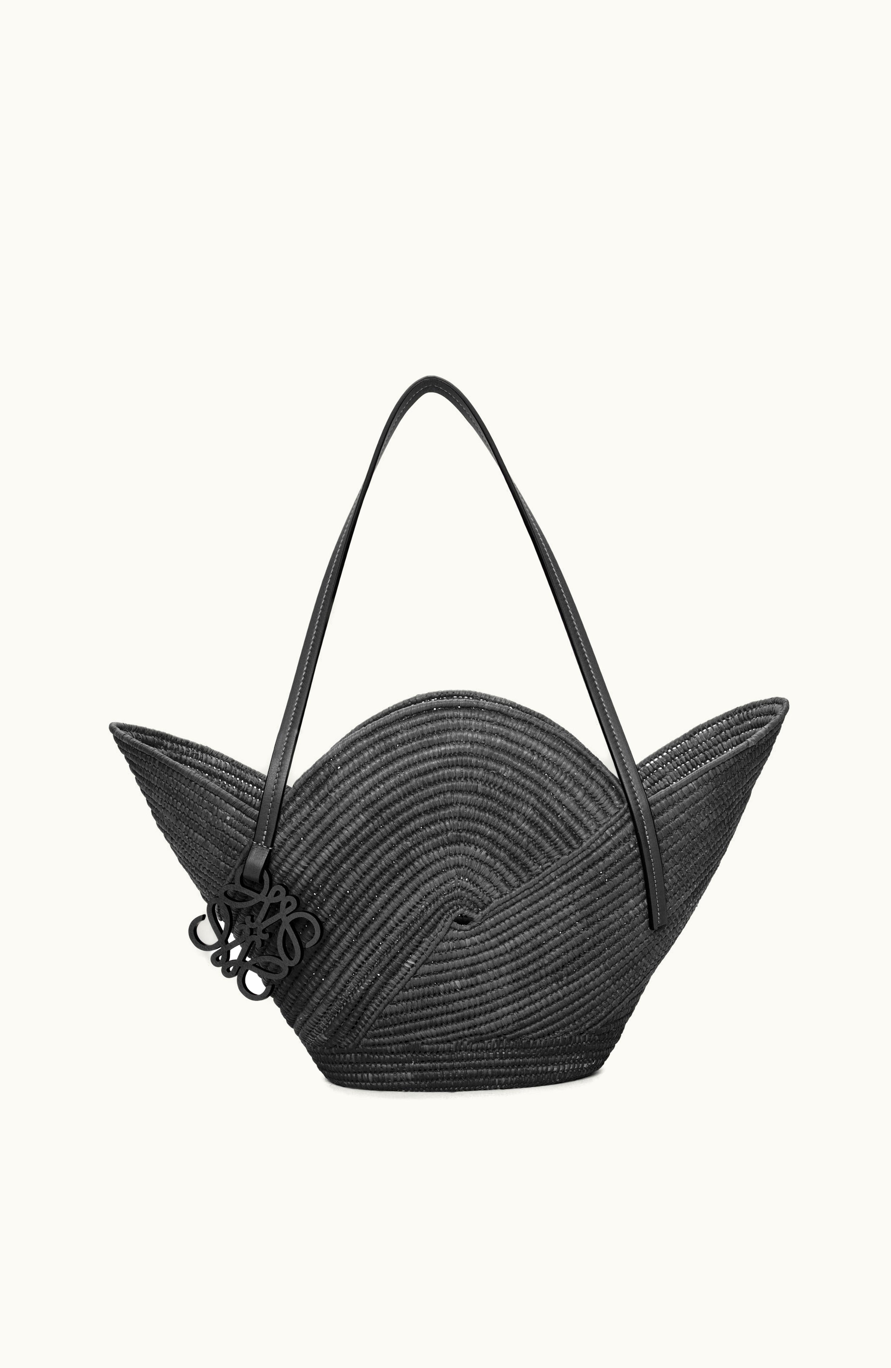Loewe Loewe Petal Basket Bag In Raffia And Calfskin Black