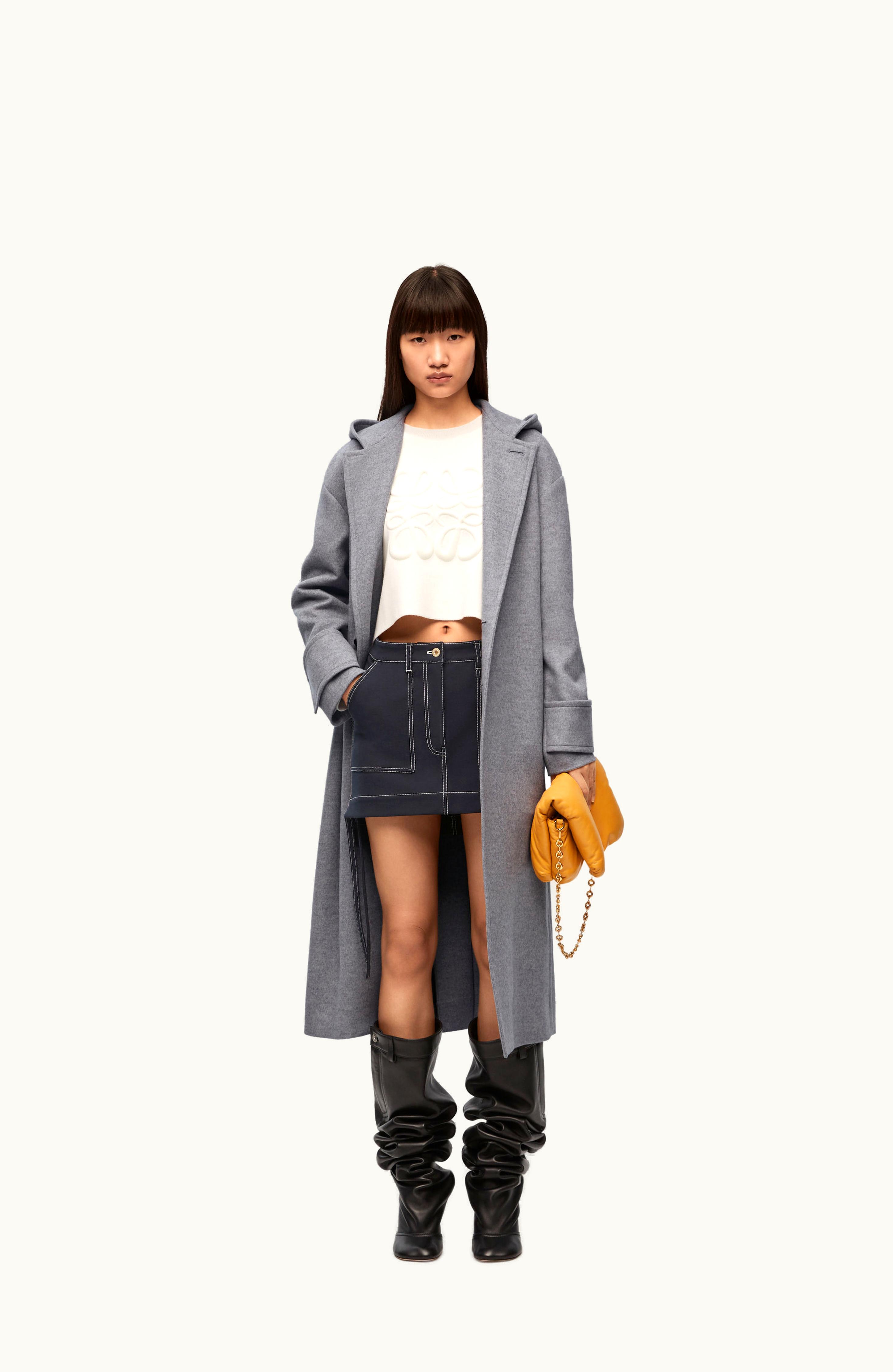 Loewe Loewe Hooded Coat In Wool And Cashmere Grey Melange