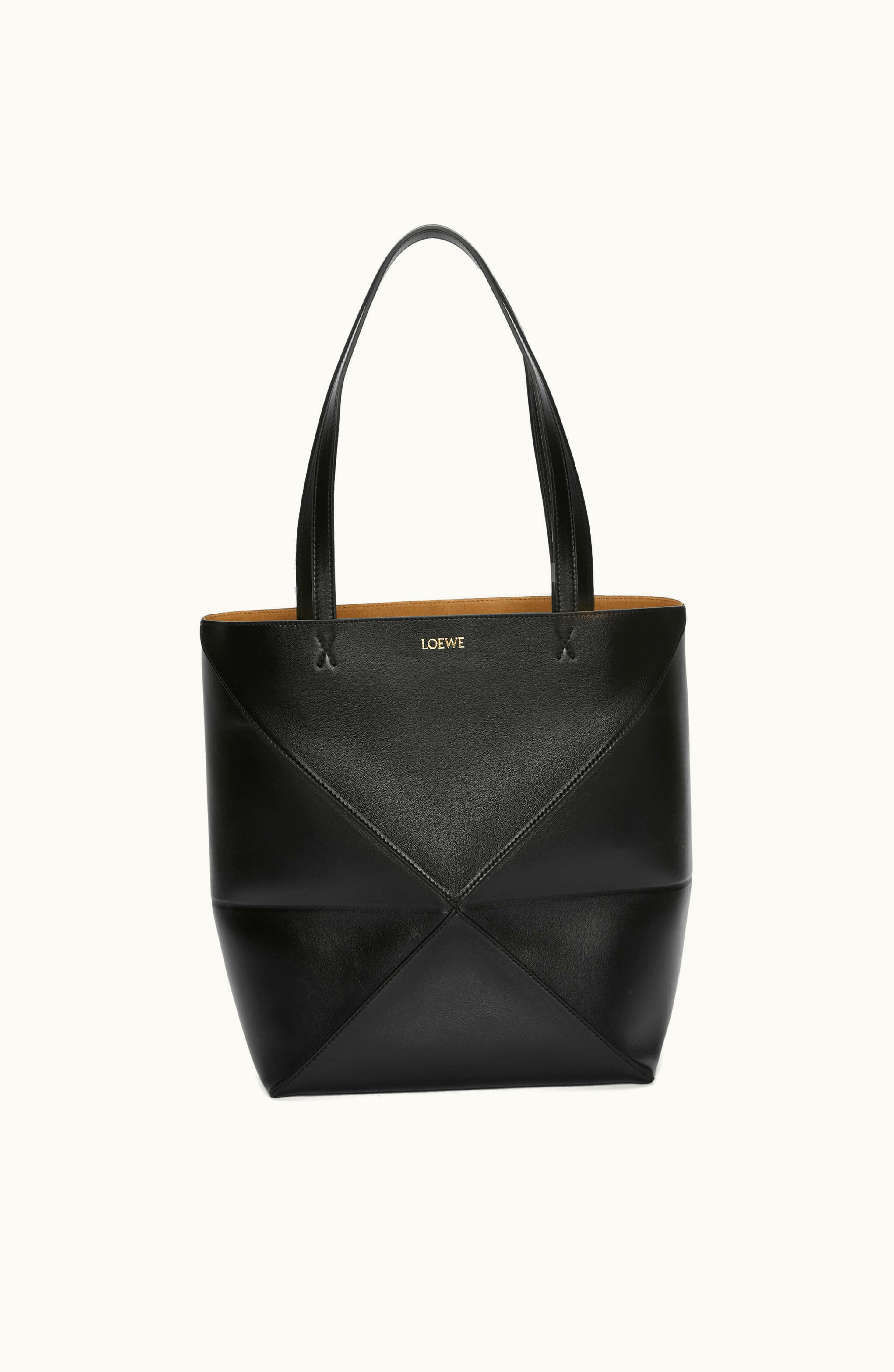 Loewe Loewe Puzzle Fold Tote In Shiny Calfskin Black