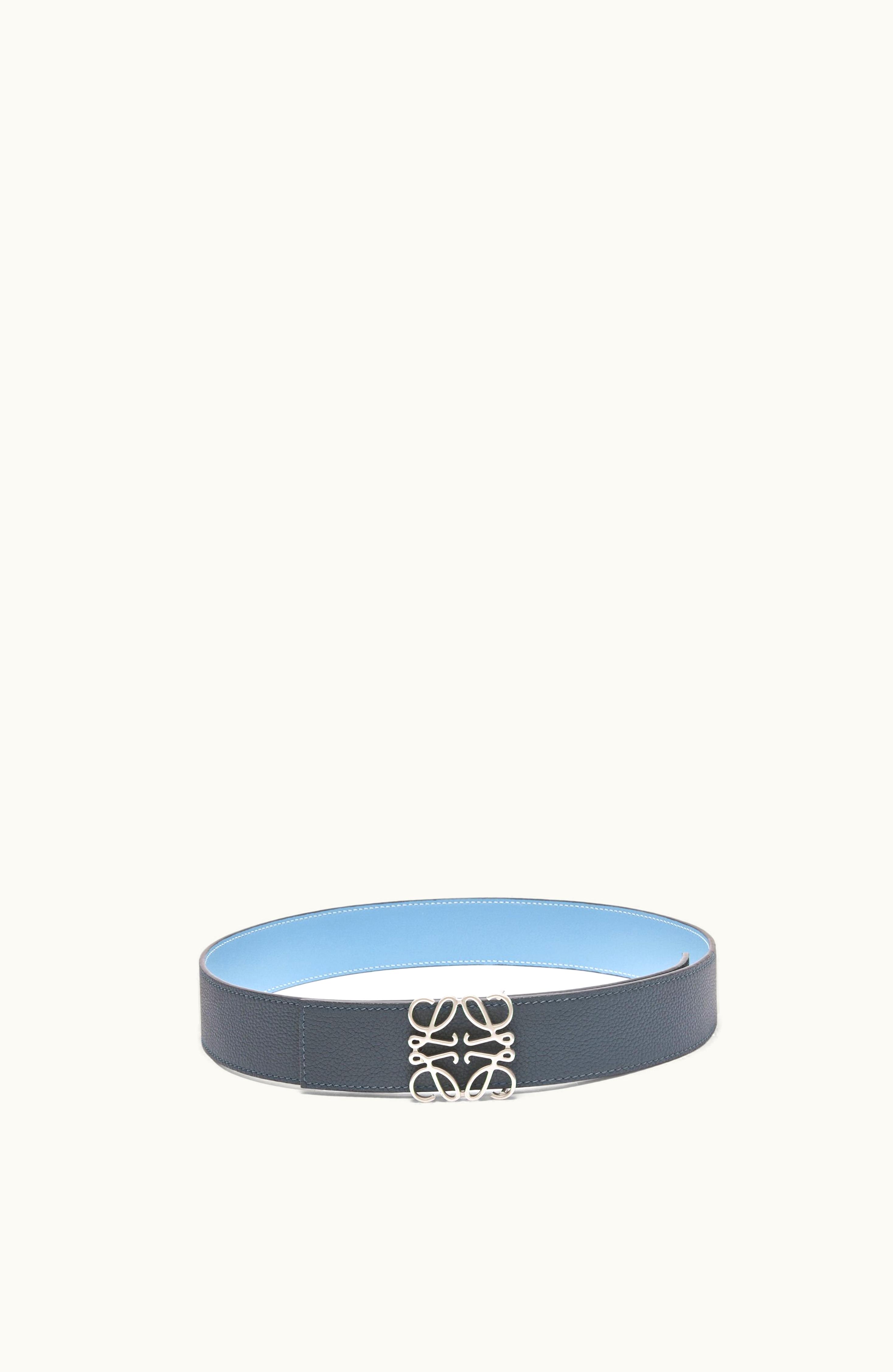 Loewe Loewe Reversible Anagram Belt In Soft Grained Calfskin And Smooth Calfskin Onyx / Olympic Blue / Satin Pallad