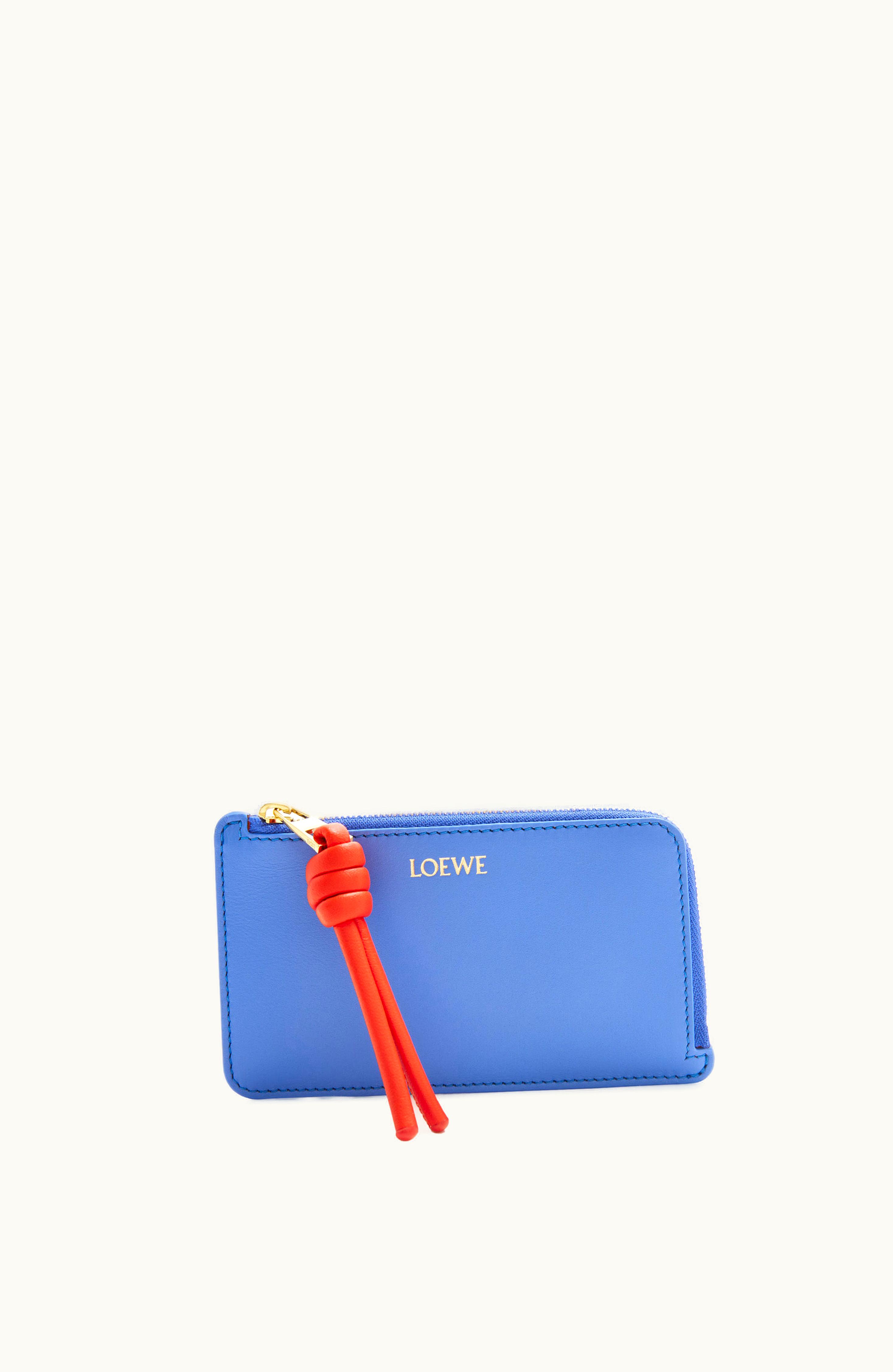 Loewe Loewe Knot Coin Cardholder In Shiny Nappa Calfskin Seaside Blue / Vivid Orange