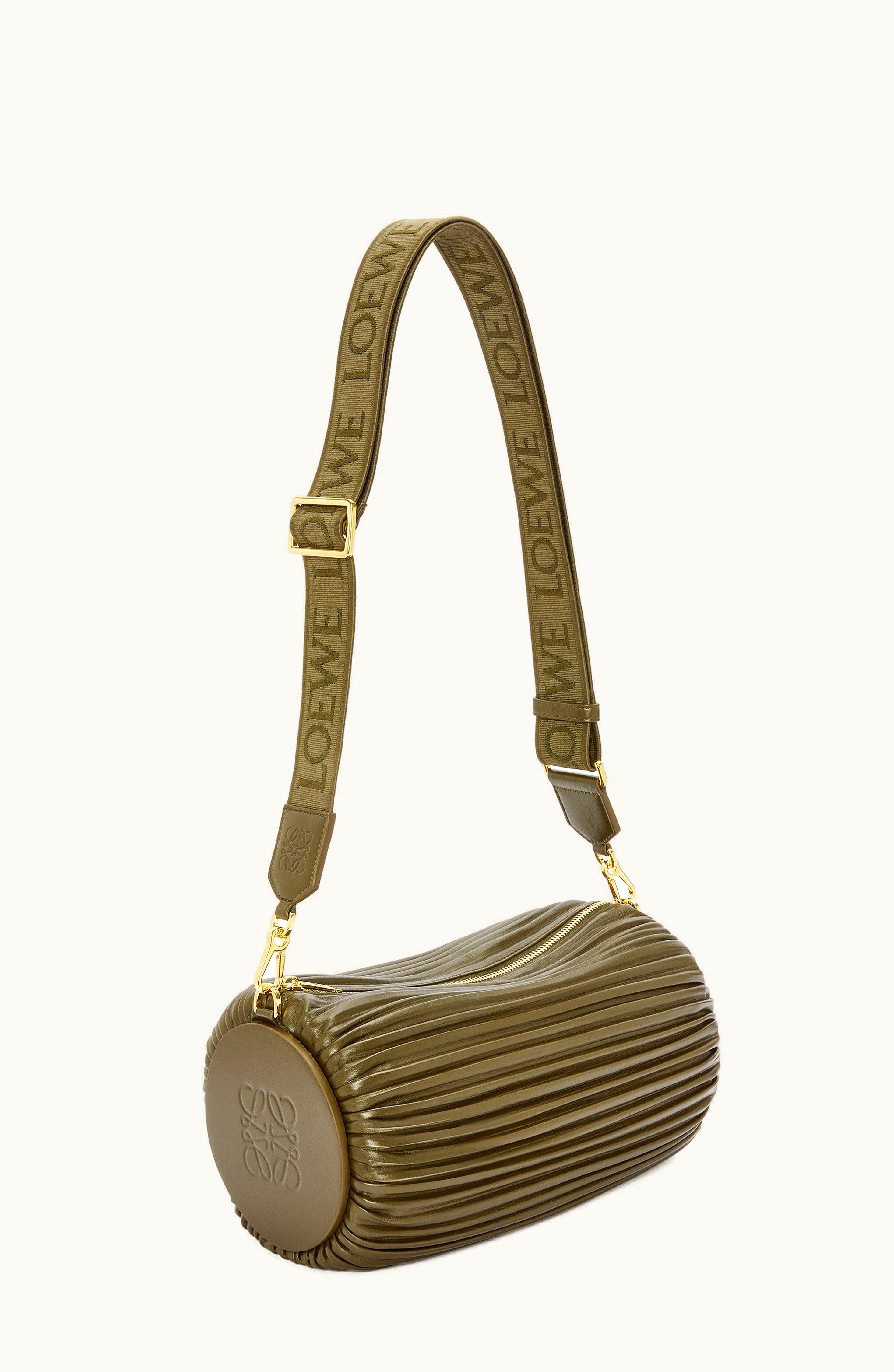 Loewe Loewe Large Bracelet Pouch In Pleated Nappa Dark Khaki Green