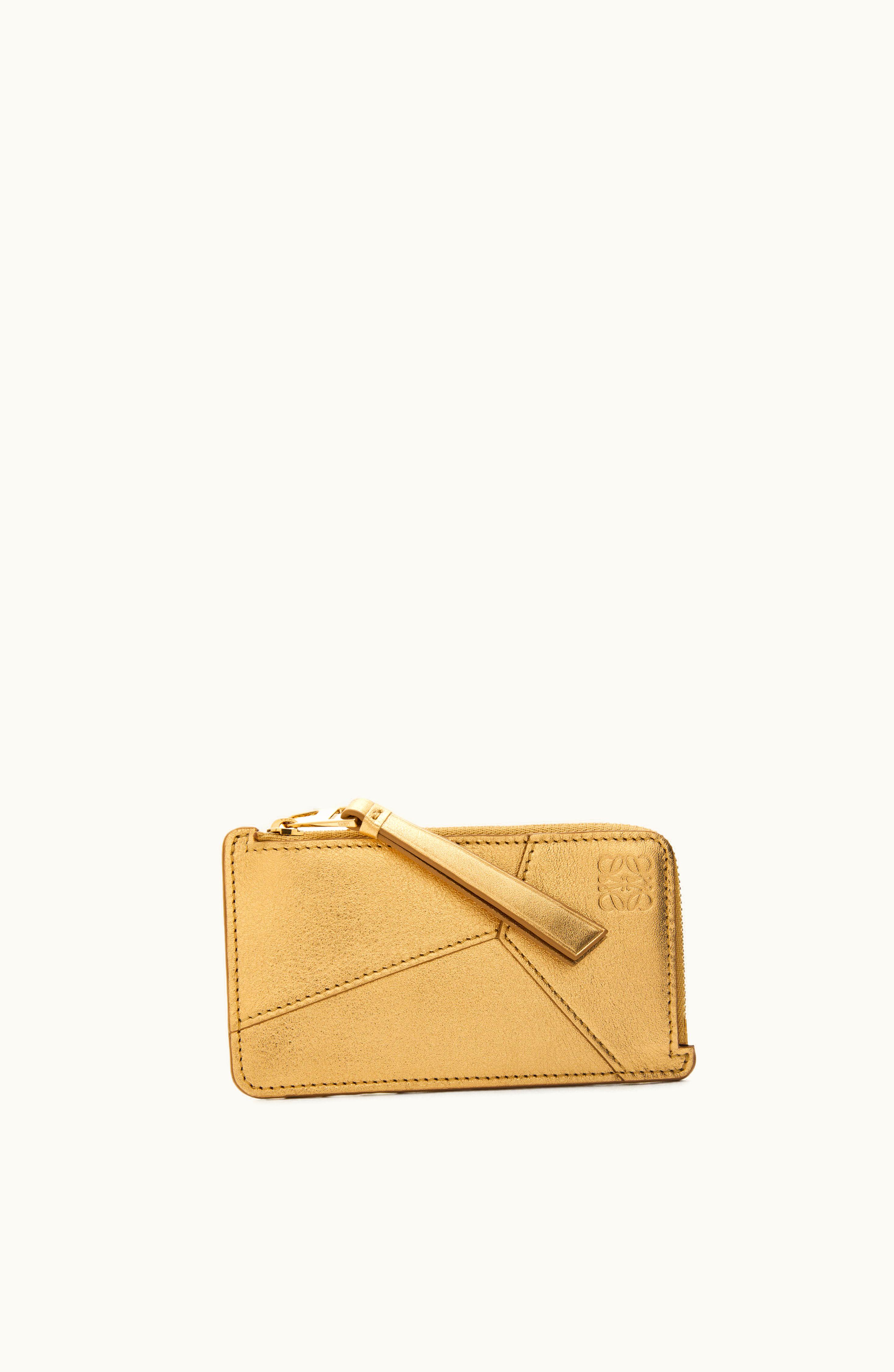 Loewe Loewe Puzzle Coin Cardholder In Metallic Calfskin Gold / Oak