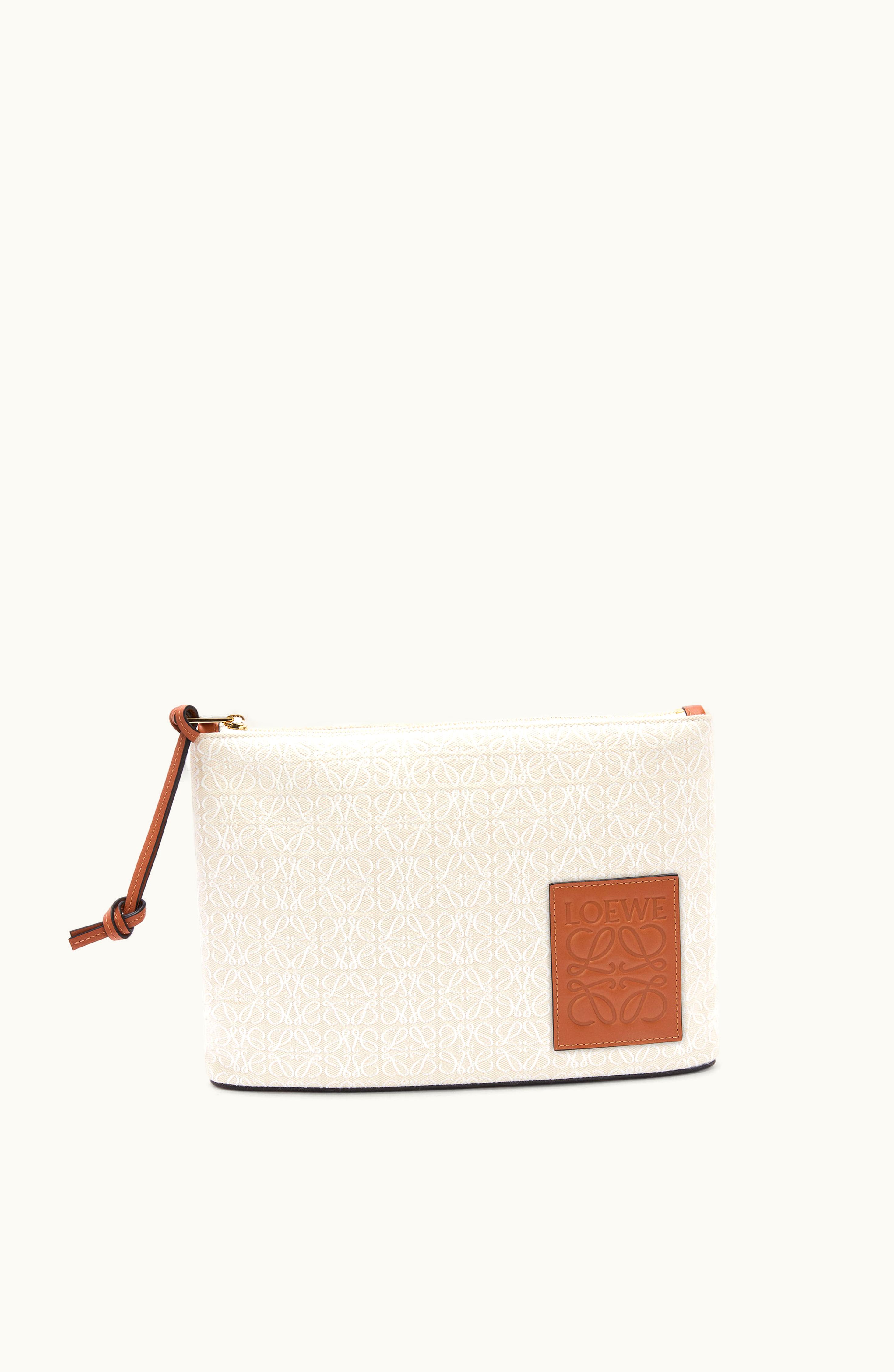 Loewe Loewe Oblong Pouch In Anagram Jacquard And Calfskin Ecru / Tan