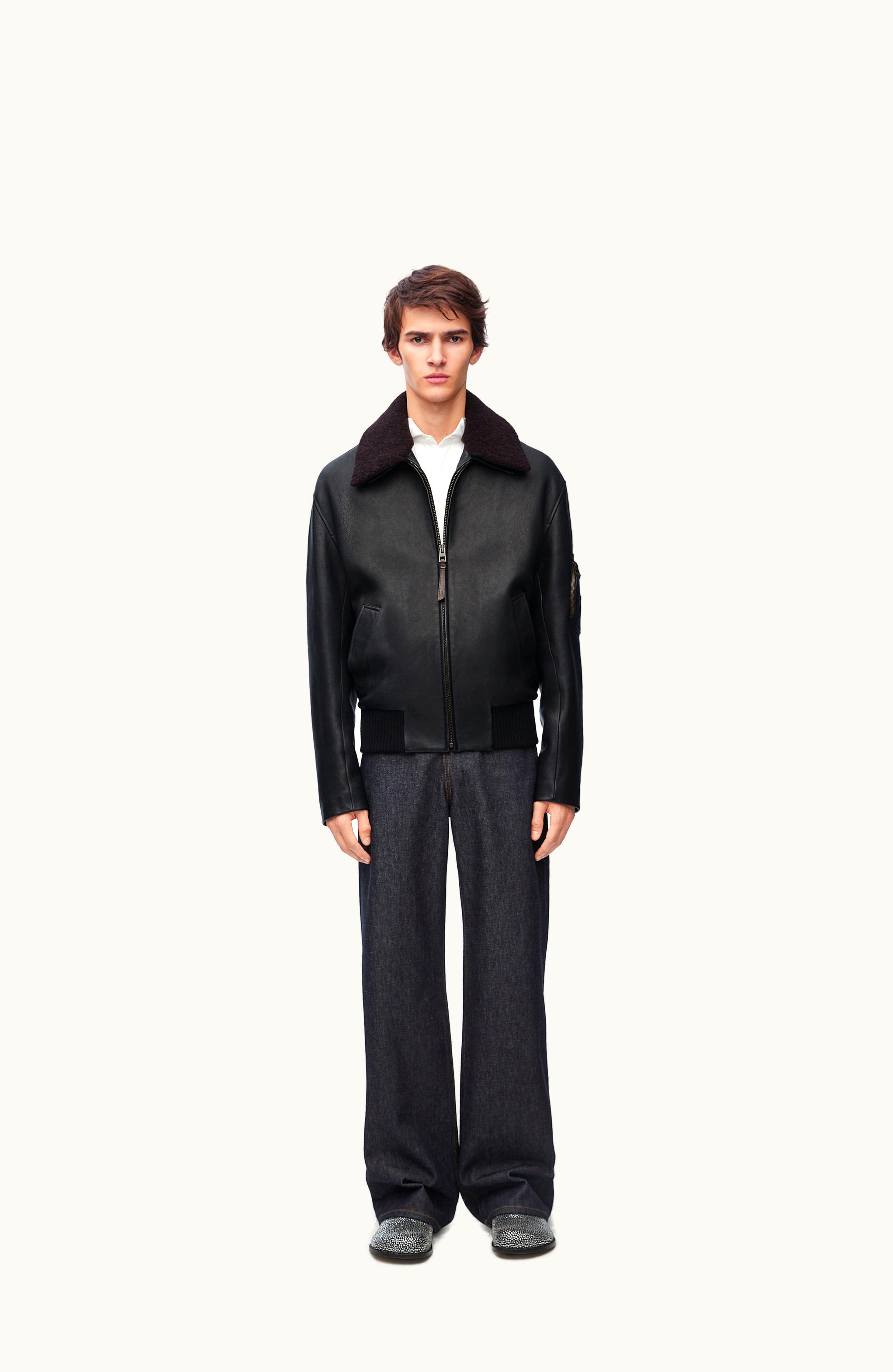 Loewe Loewe Bomber Jacket In Nappa Lambskin Black / Brown