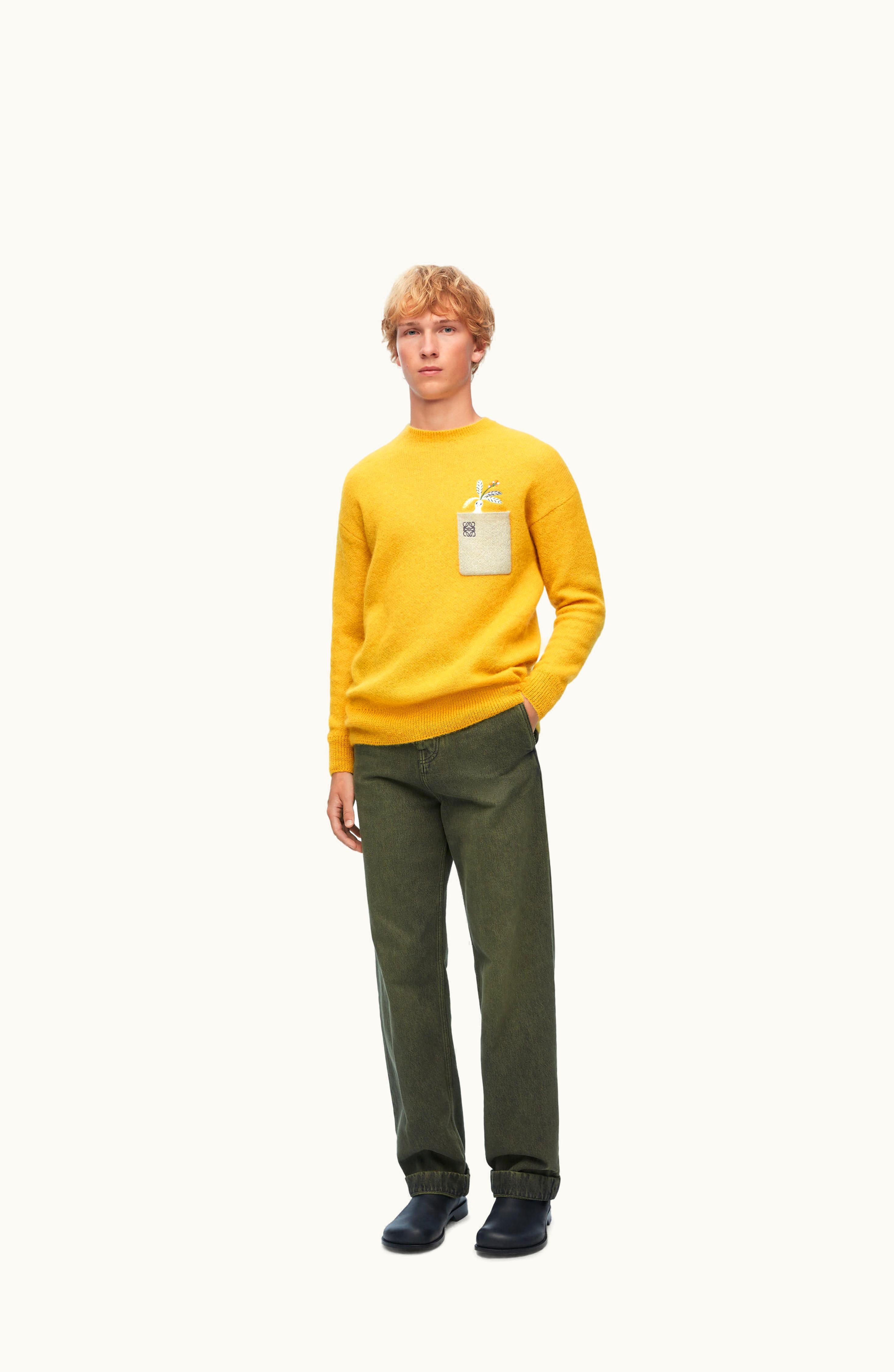 Loewe Loewe Sweater In Wool And Mohair Blend Yellow / Grey