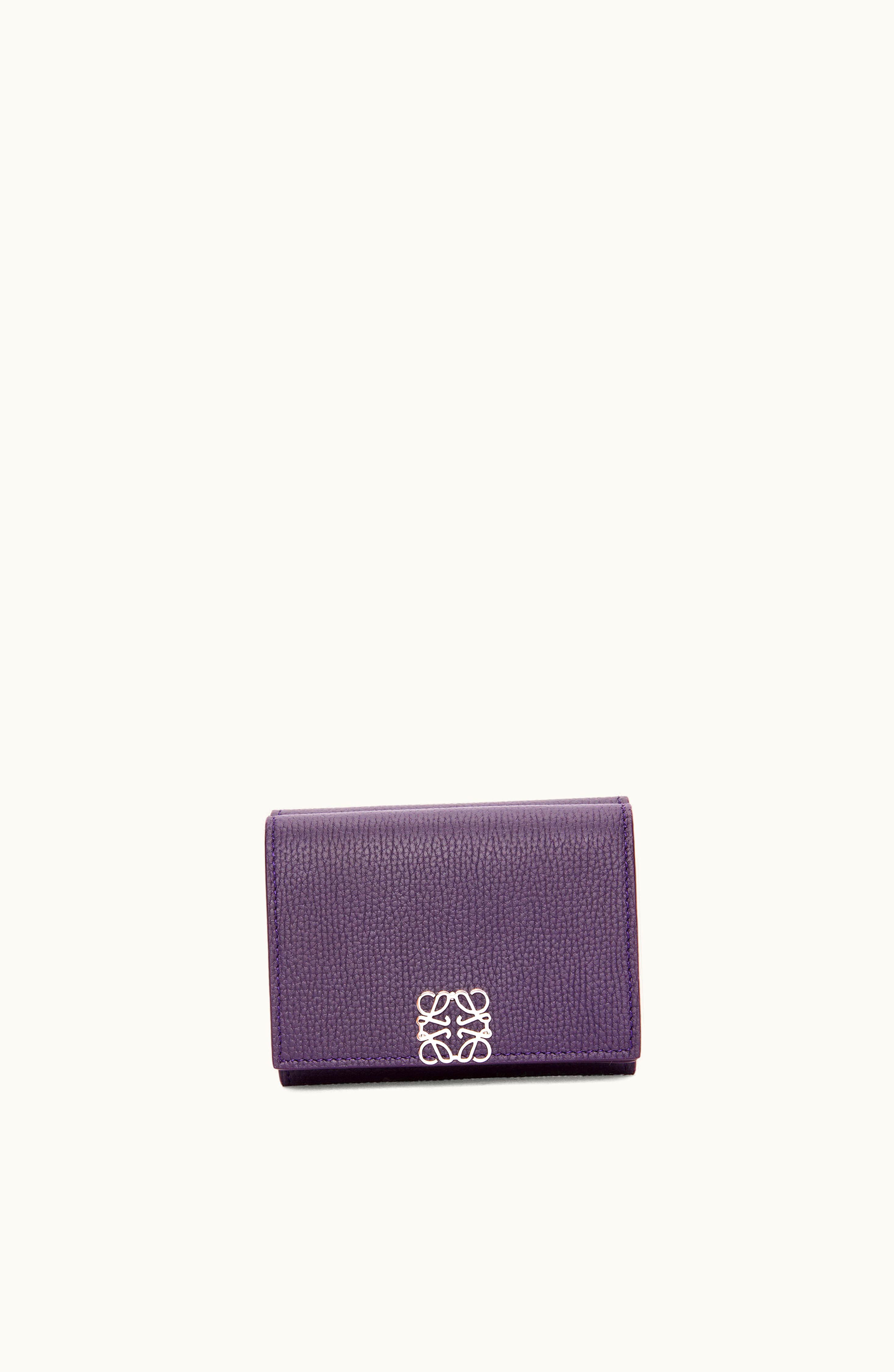 Loewe Loewe Anagram Trifold Wallet In Pebble Grain Calfskin Deep Aubergine