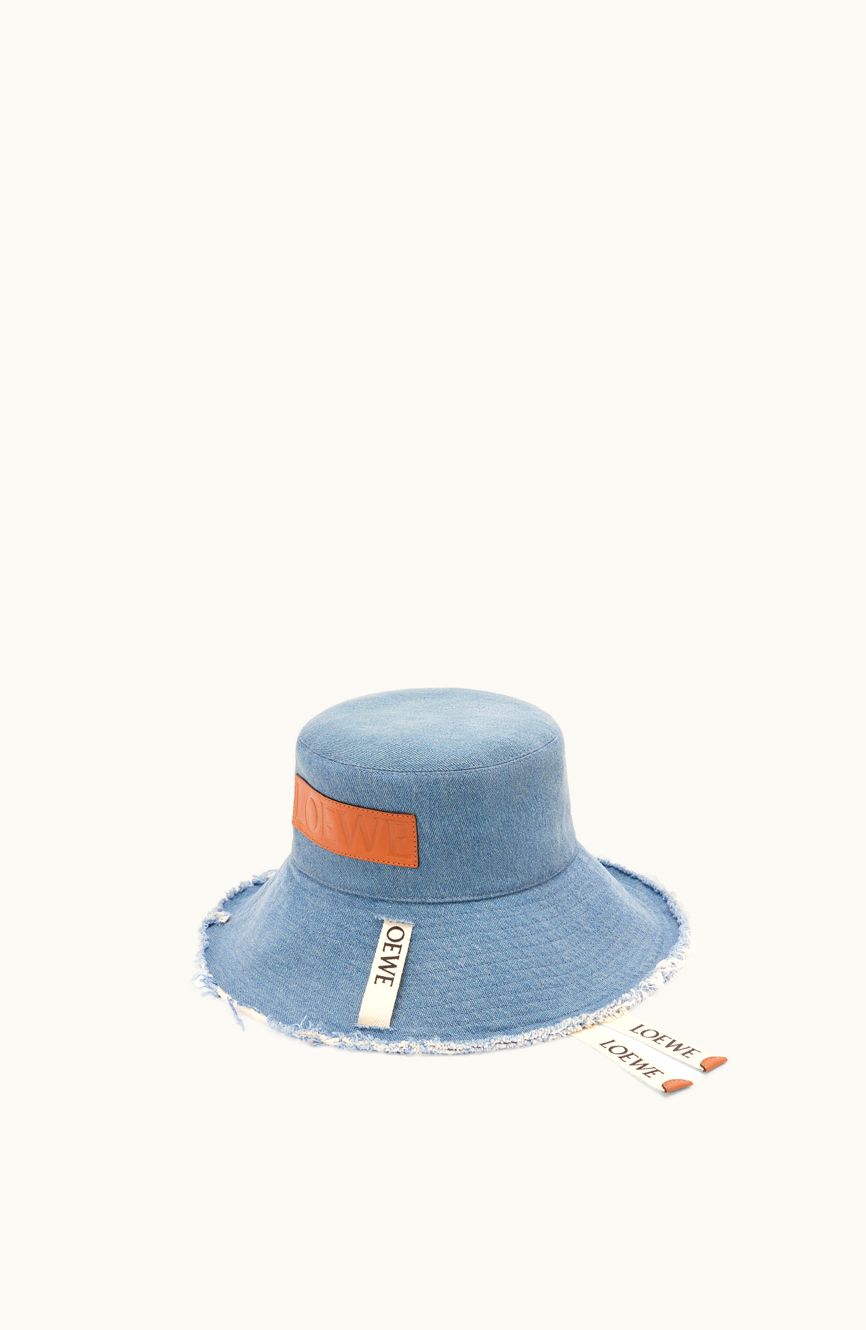 Loewe Loewe Frayed Fisherman Hat In Denim And Calfskin Blue Denim