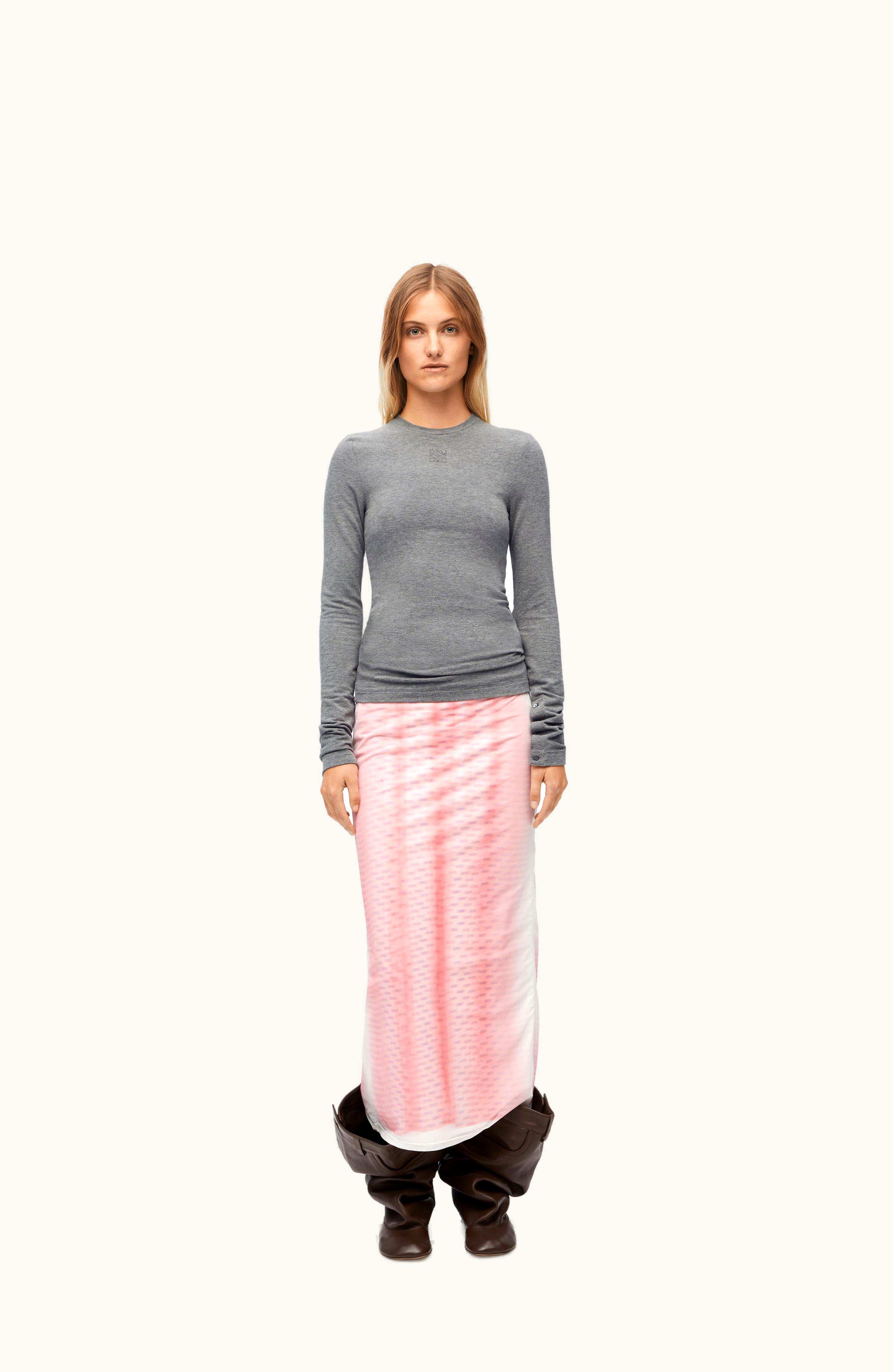 Loewe Loewe Long Sleeve Top In Viscose And Cashmere Dark Grey