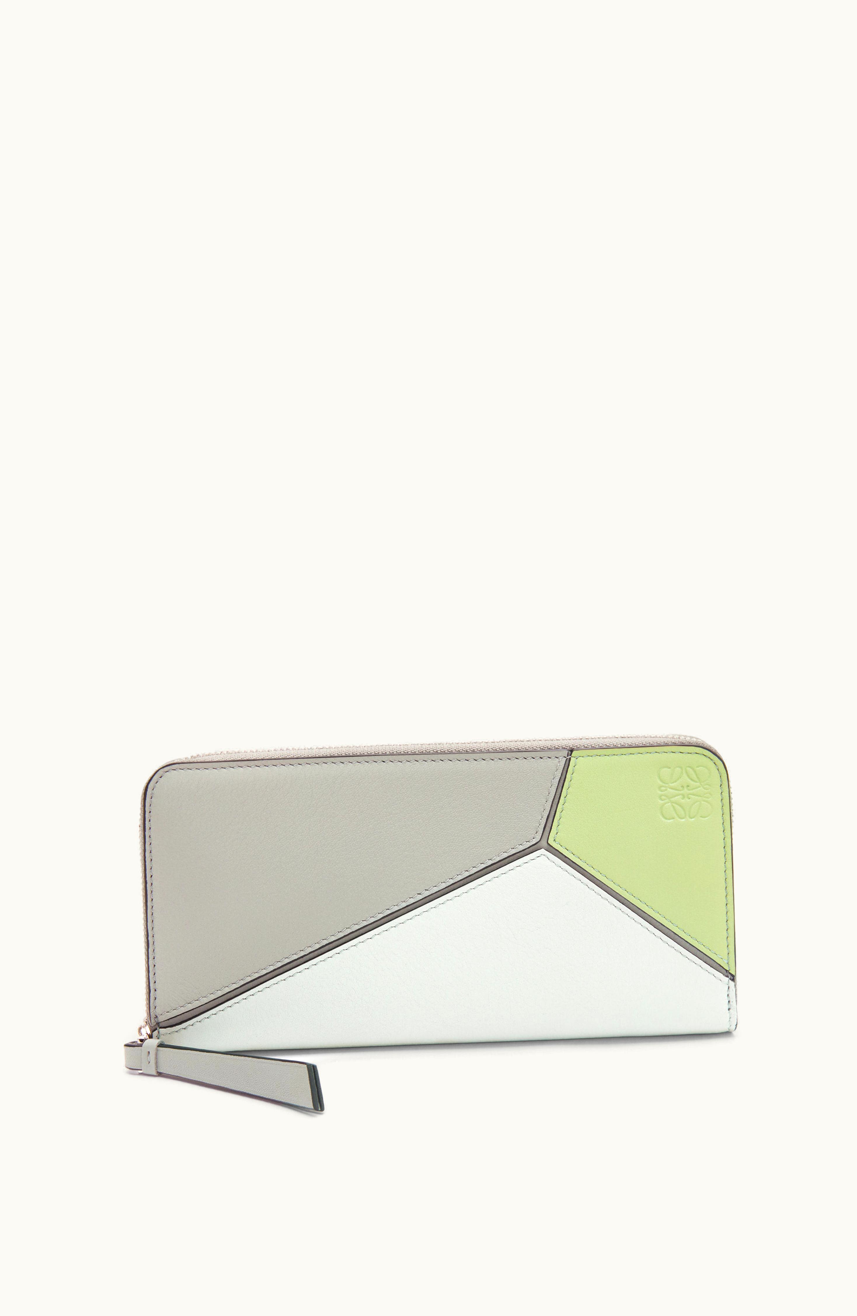 Loewe Loewe Puzzle Zip Around Wallet In Calfskin Ash Grey / Light Celadon
