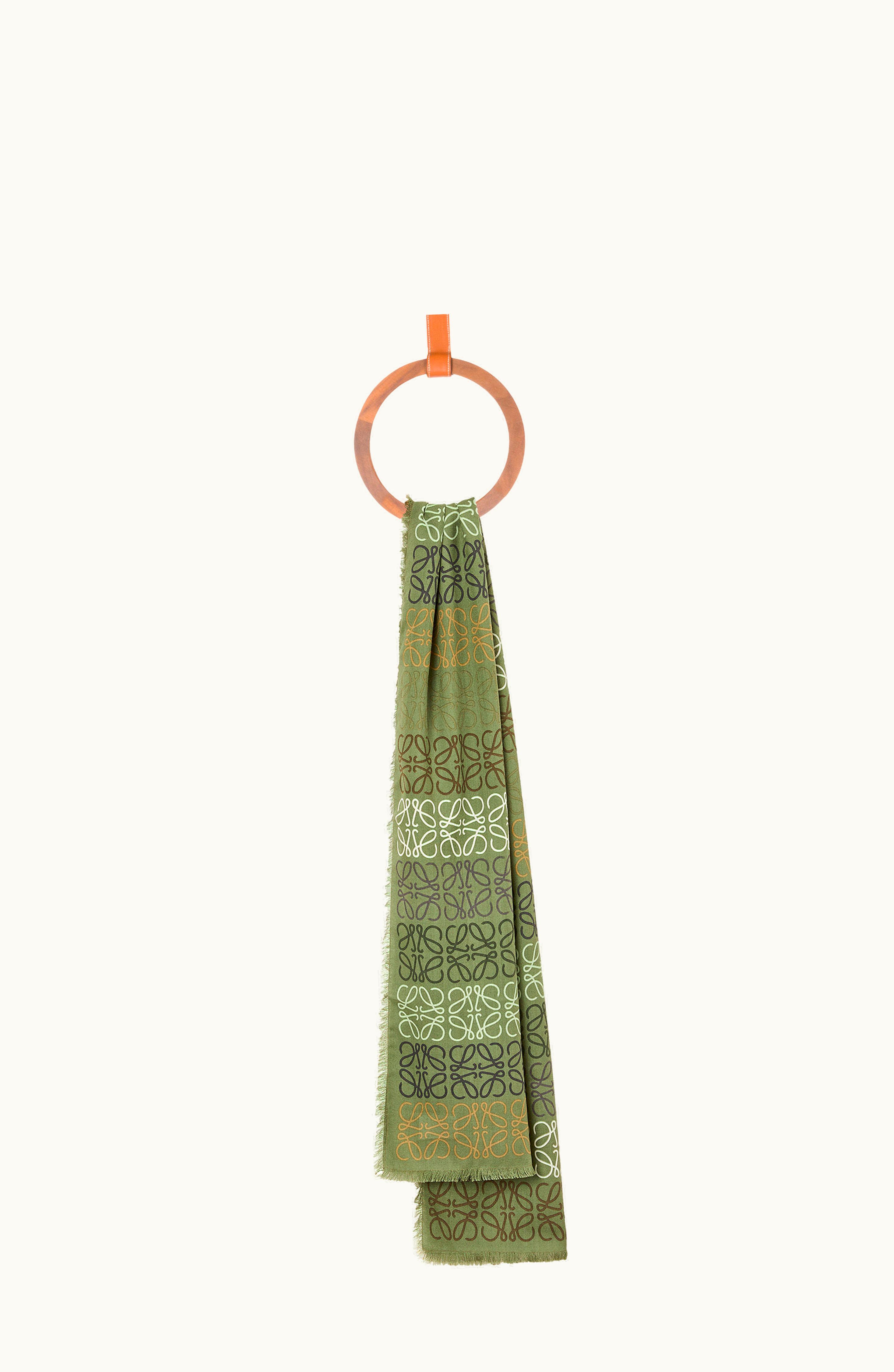 Loewe Loewe Anagram Scarf In Wool, Silk And Cashmere Green / Multicolor
