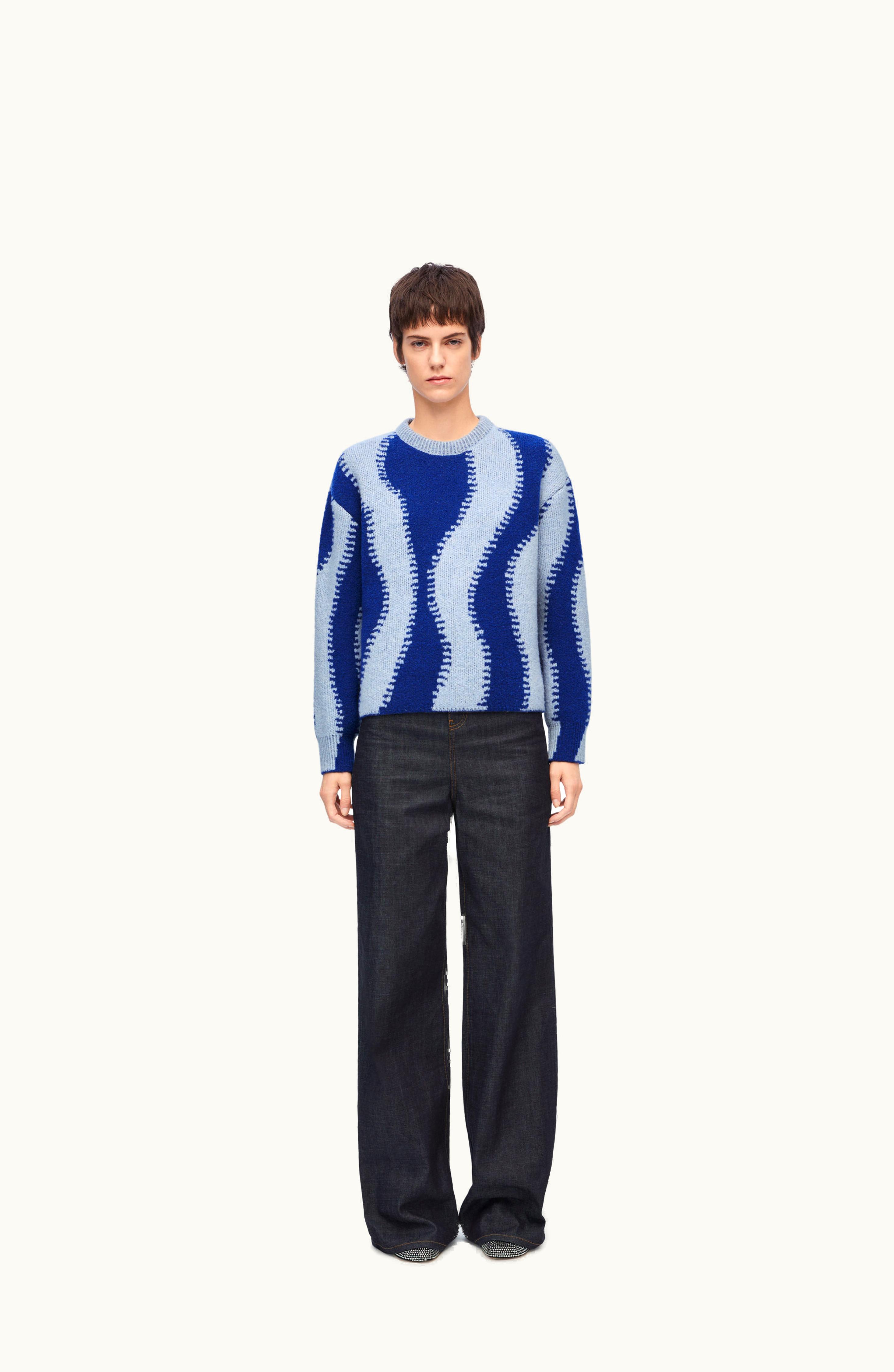 Loewe Loewe Jacquard Knit Wool Blend Sweater Light Blue / Blue