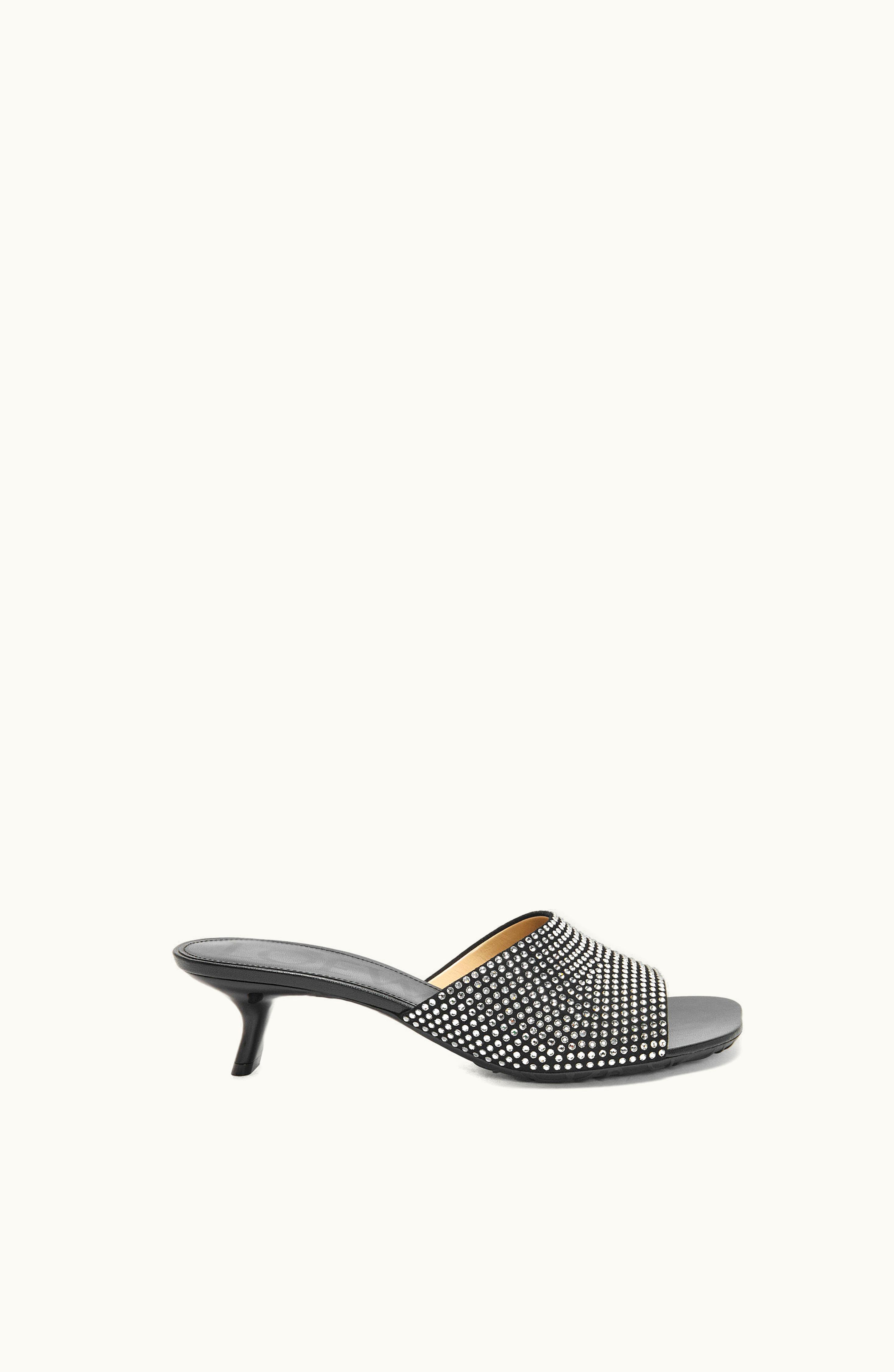 Loewe Loewe Petal Kitten Heel Slide In Suede And Allover Rhinestones Black