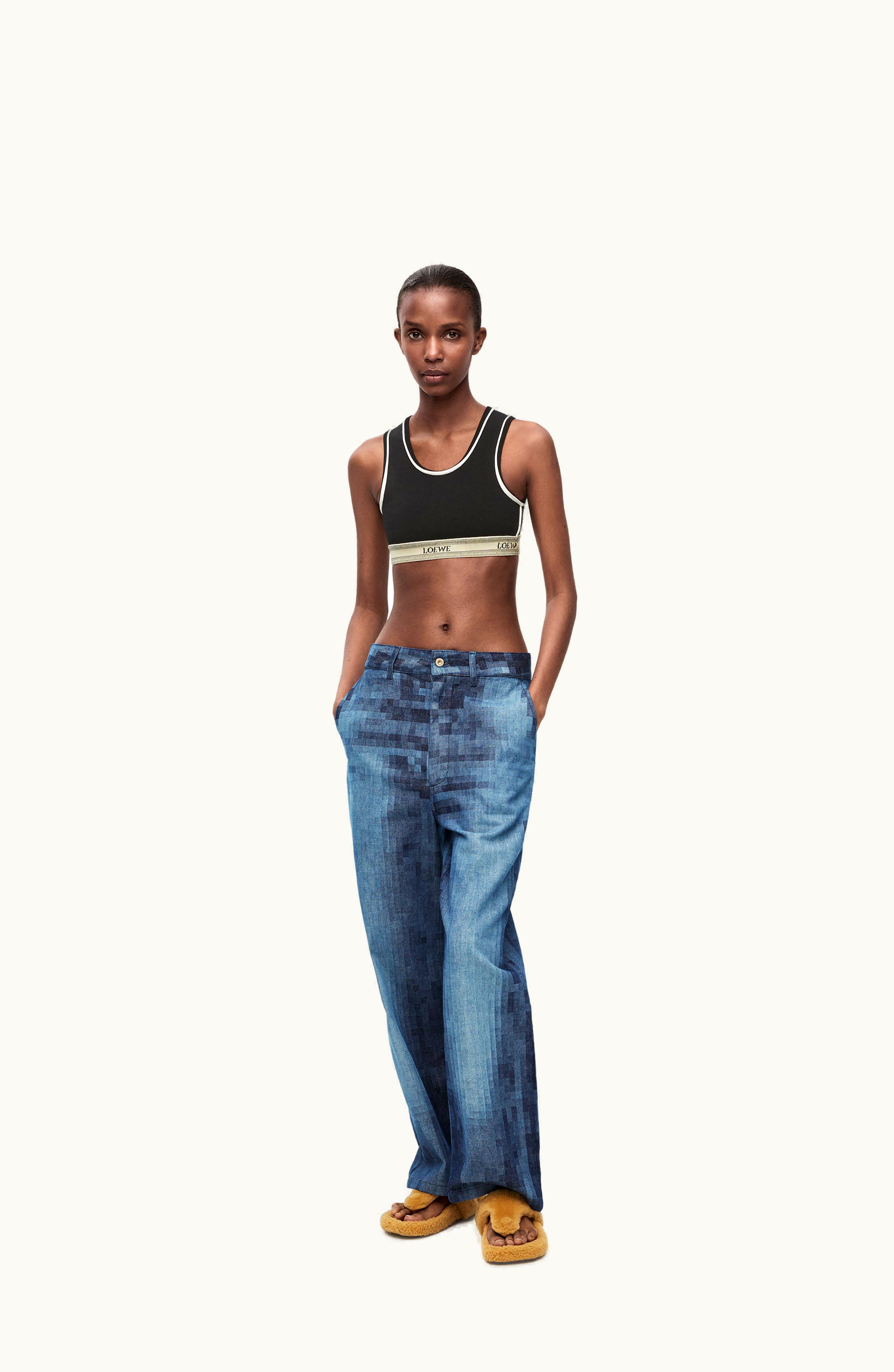 Loewe Loewe Pixelated Denim Baggy Jeans In Raw Denim