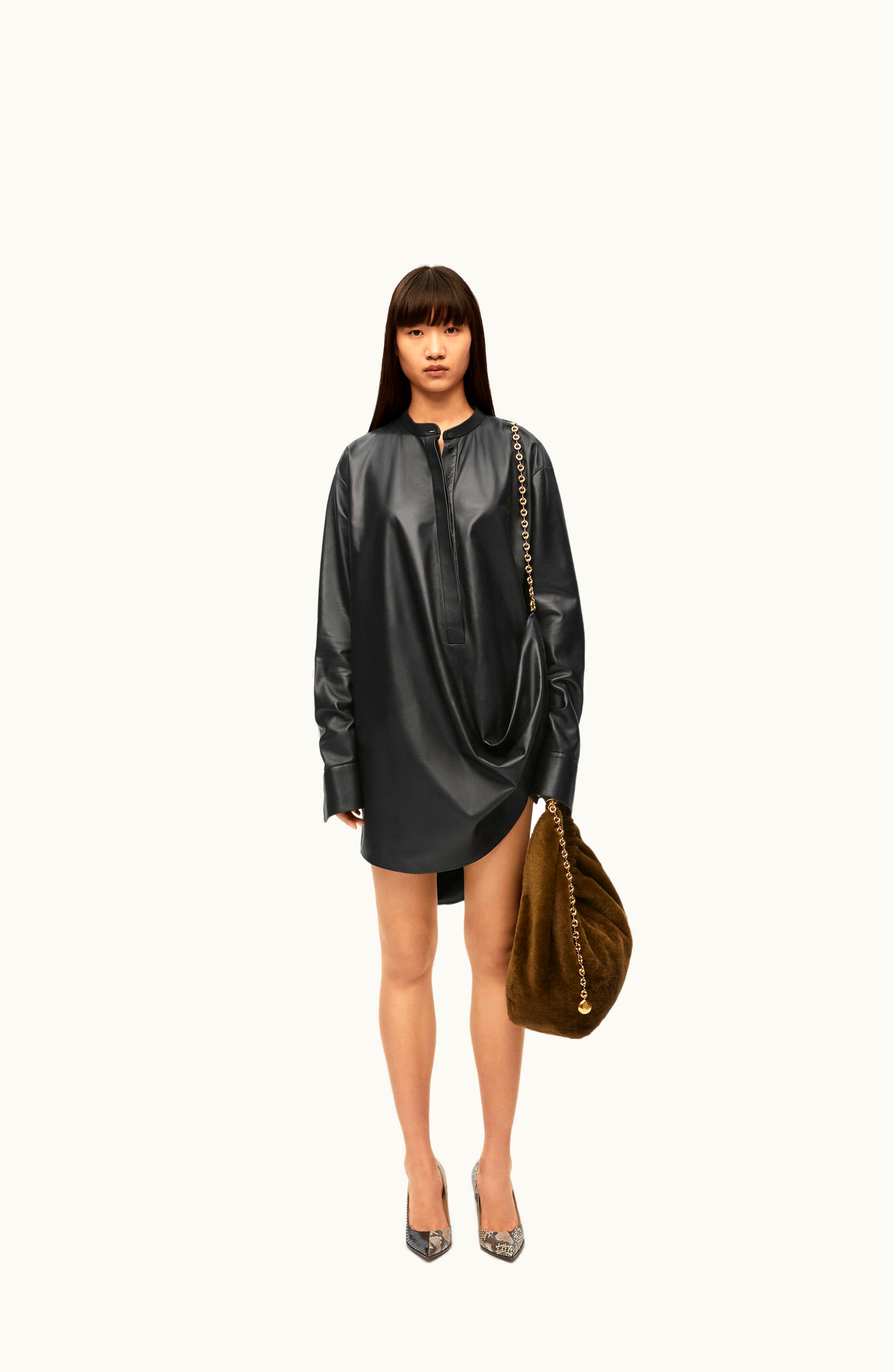 Loewe Loewe Chain Shirt Dress In Nappa Lambskin Black