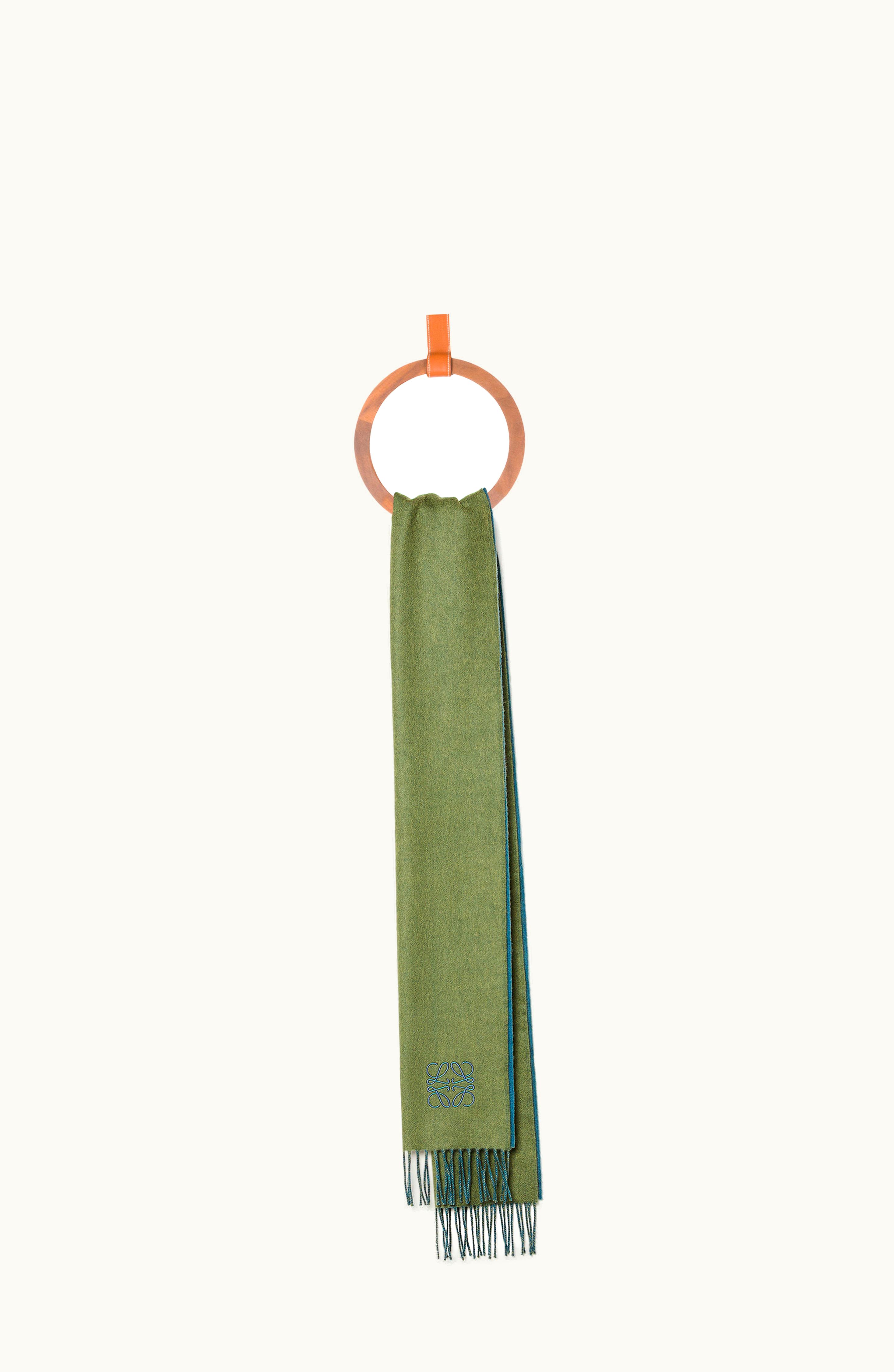 Loewe Loewe Scarf In Wool And Cashmere Khaki Green / Blue