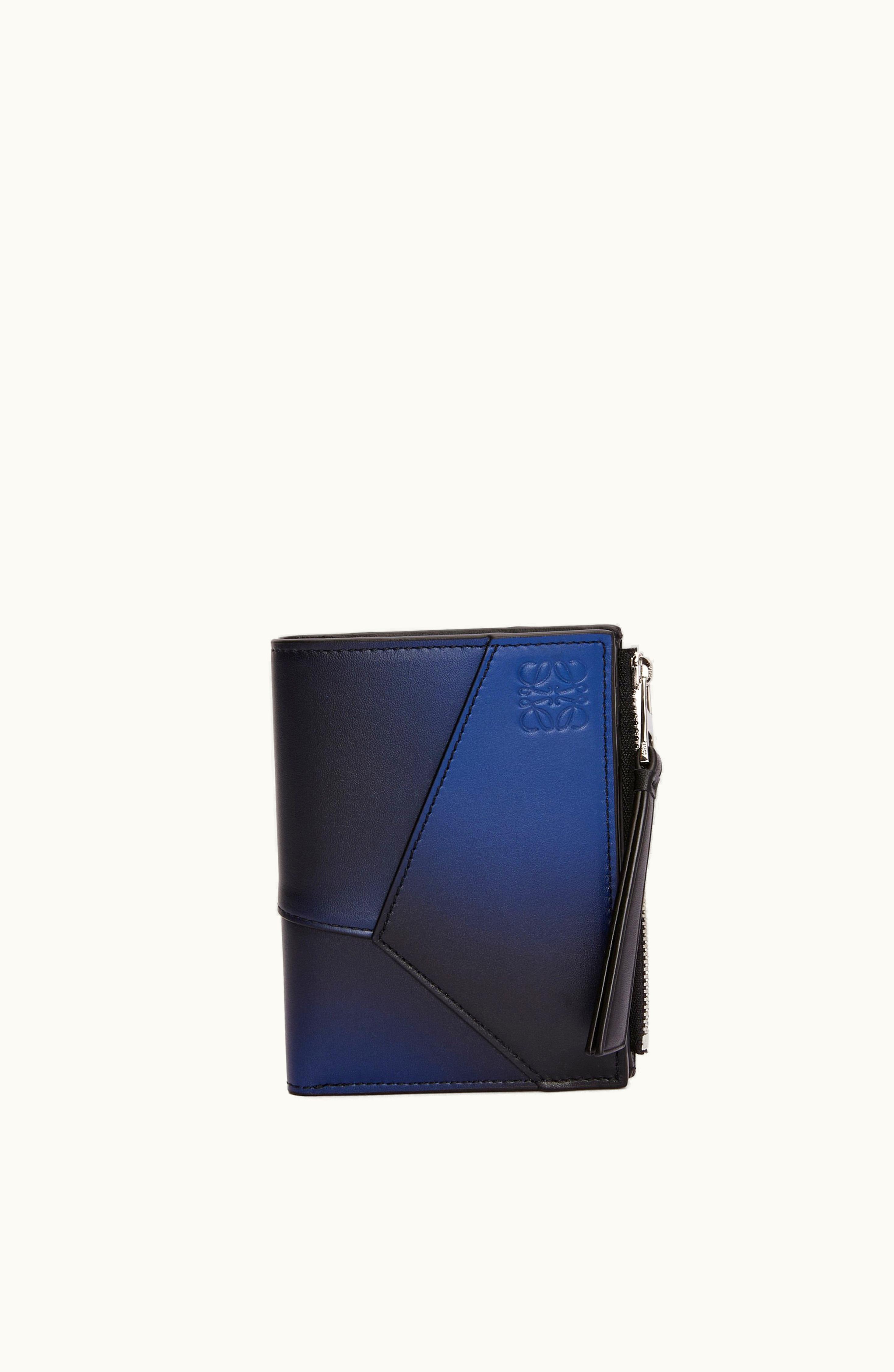 Loewe Loewe Puzzle Slim Compact Wallet In Silk Calfskin Navy Blue