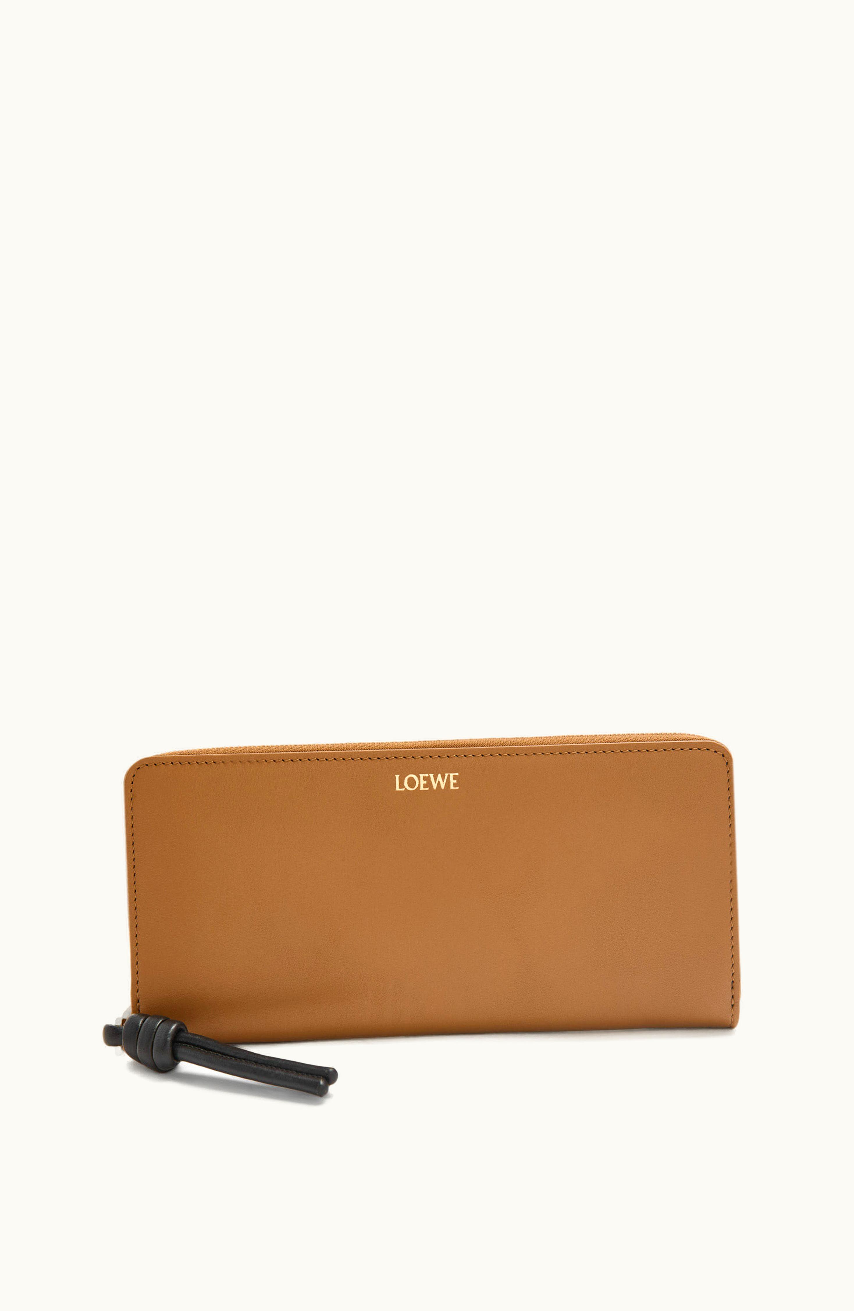 Loewe Loewe Knot Zip Around Wallet In Shiny Nappa Calfskin Oak / Black