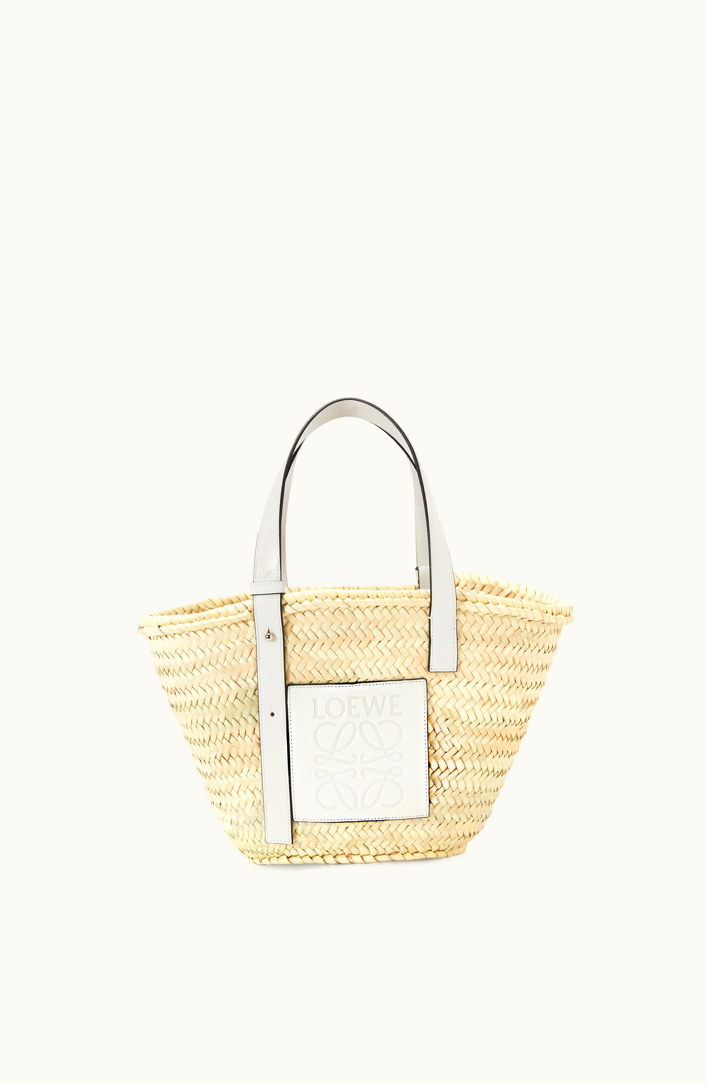 Loewe Loewe Basket Bag In Palm Leaf And Calfskin Natural / White