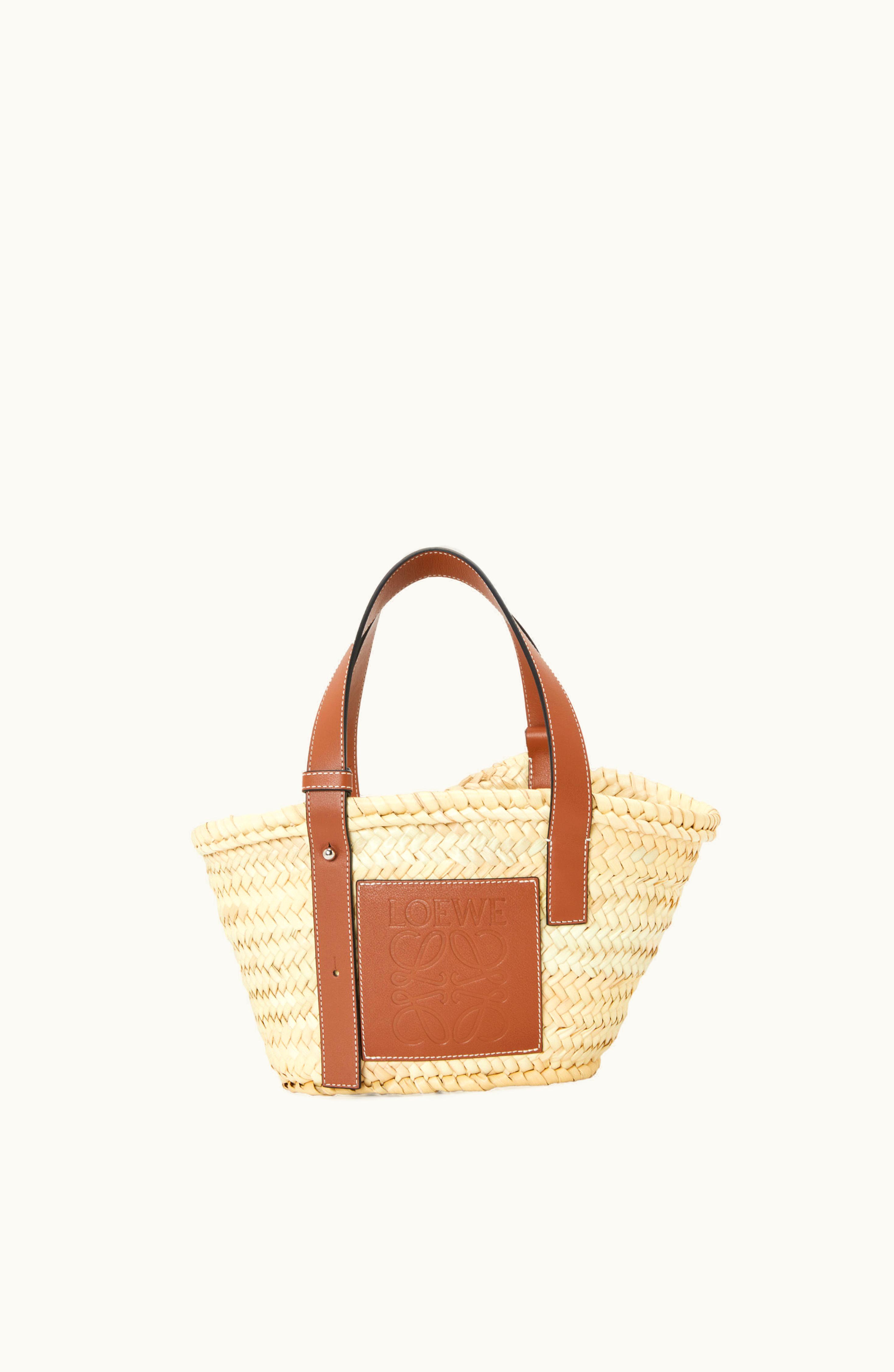 Loewe Loewe Small Basket Bag In Palm Leaf And Calfskin Natural / Tan