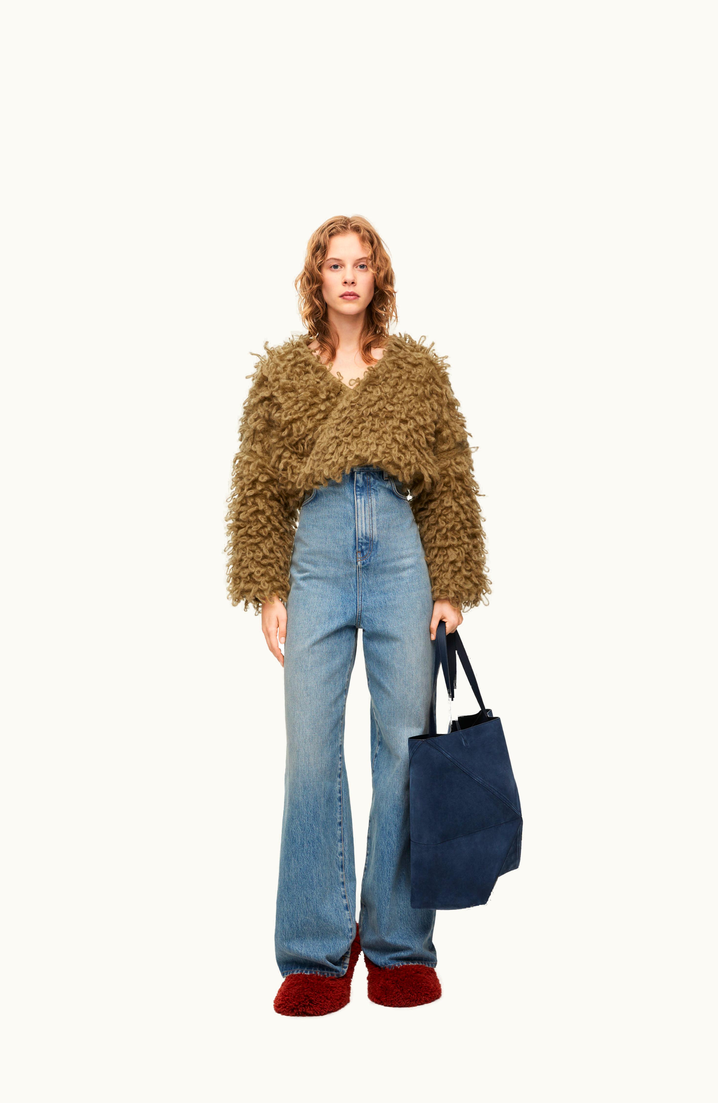 Loewe Loewe Cropped Cardigan In Mohair And Wool Khaki Green