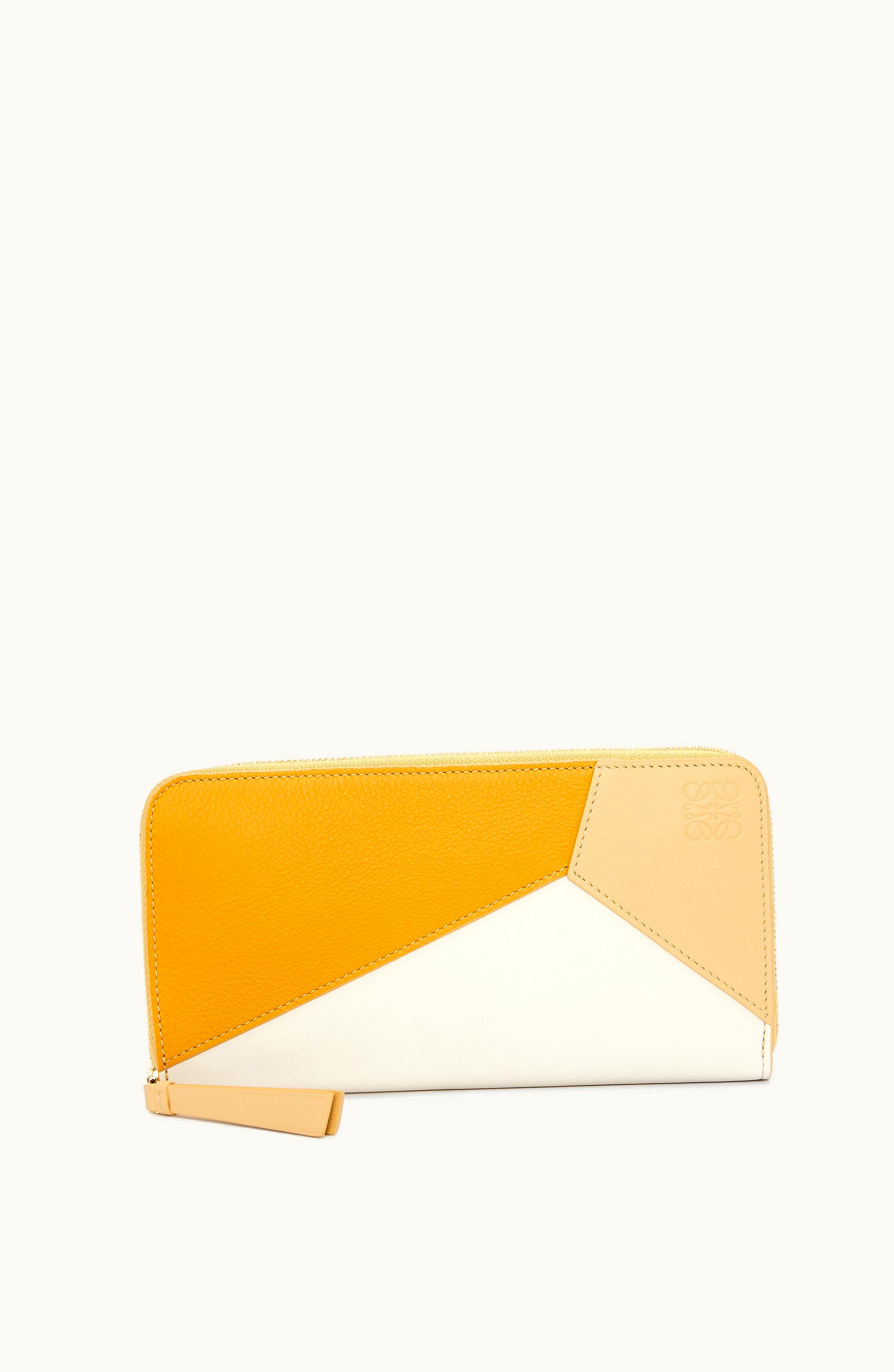 Loewe Loewe Puzzle Zip Around Wallet In Classic Calfskin Sunflower / Soft White / Dark But