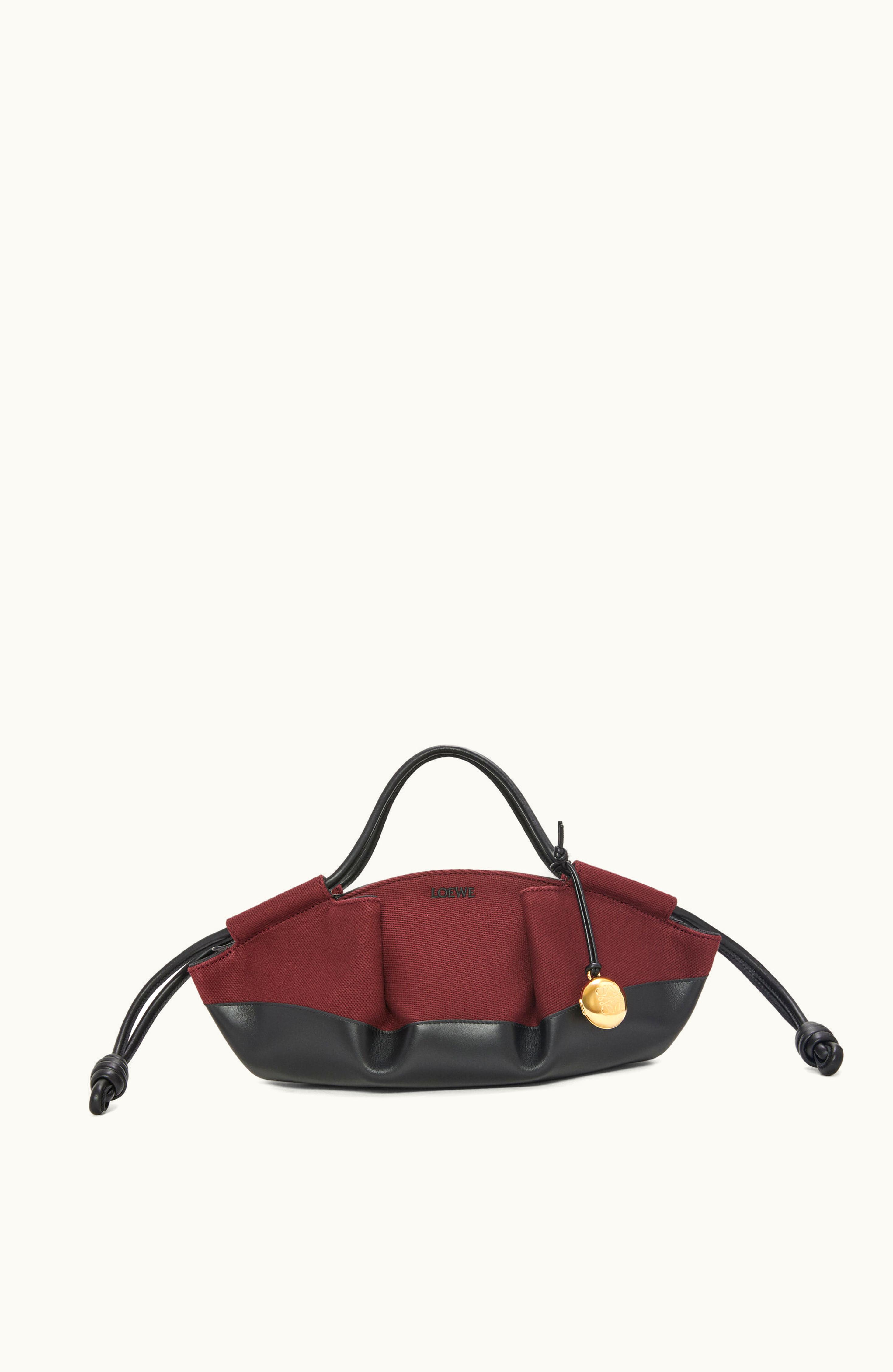 Loewe Loewe Small Paseo Bag In Shiny Nappa Calfskin And Canvas Burgundy / Black