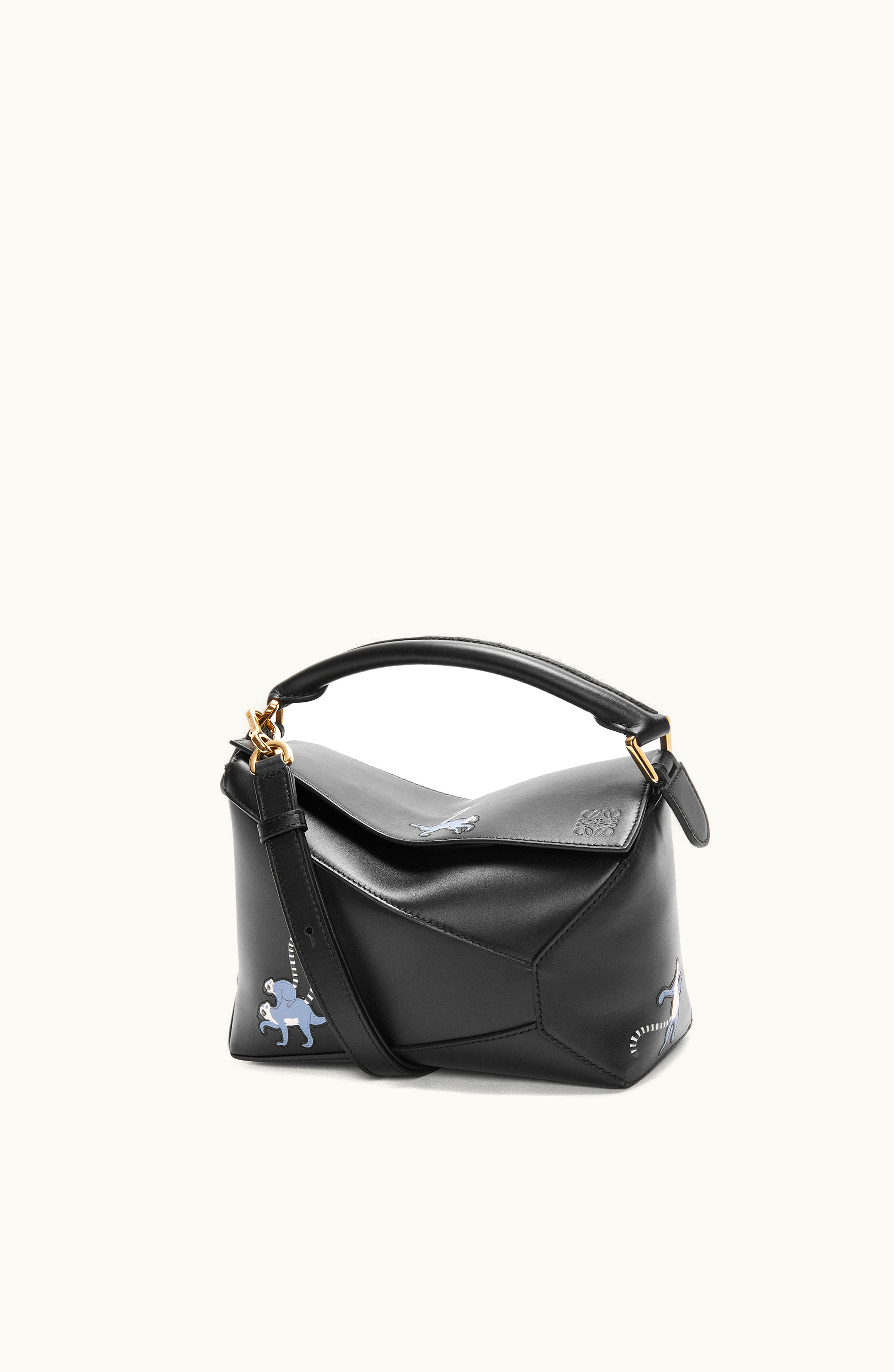 Loewe Loewe Lemur Small Puzzle Bag In Satin Calfskin Black
