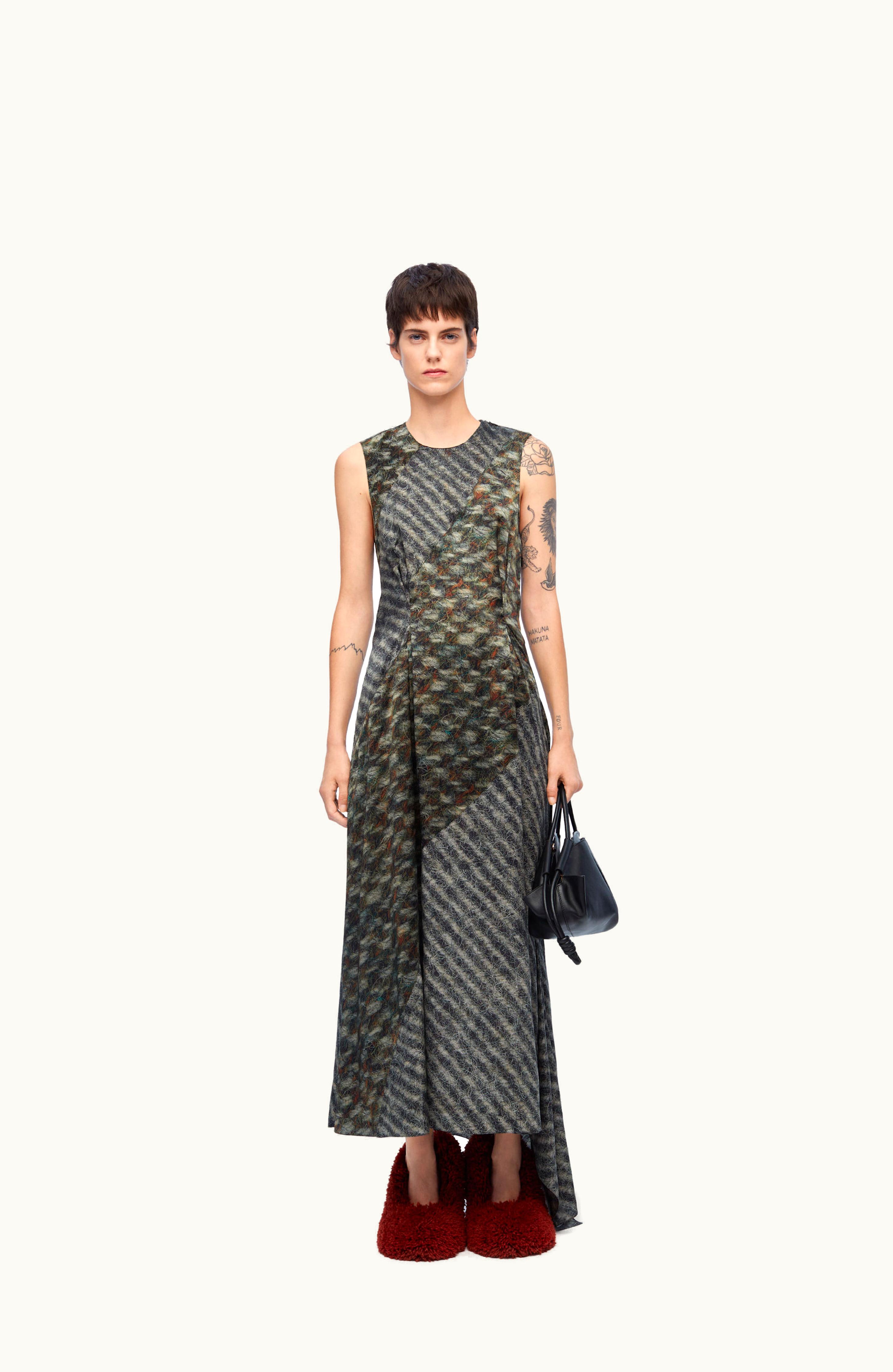Loewe Loewe Cut Out Dress In Silk Grey Melange / Multicolor