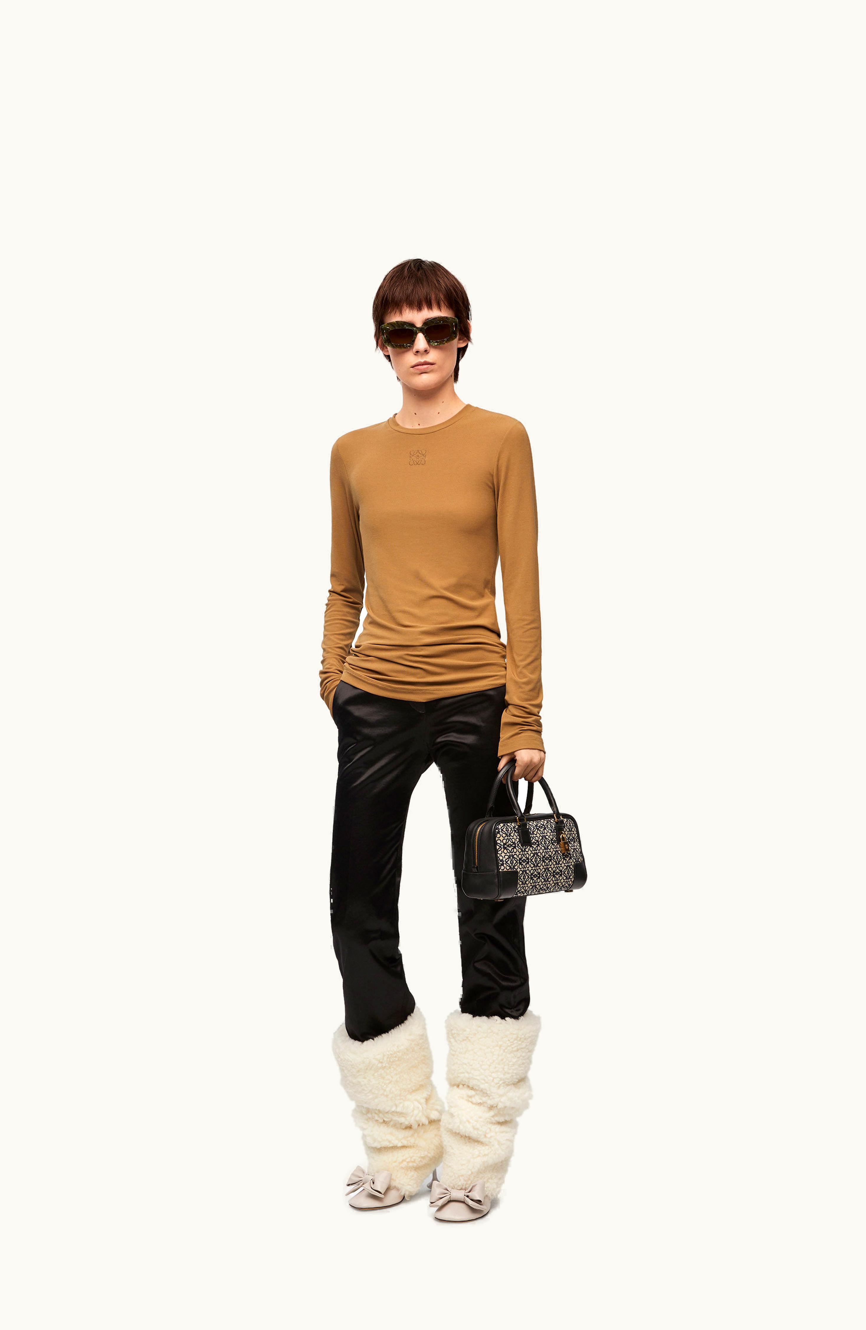 Loewe Loewe Long Sleeve Top In Modal Dark Camel