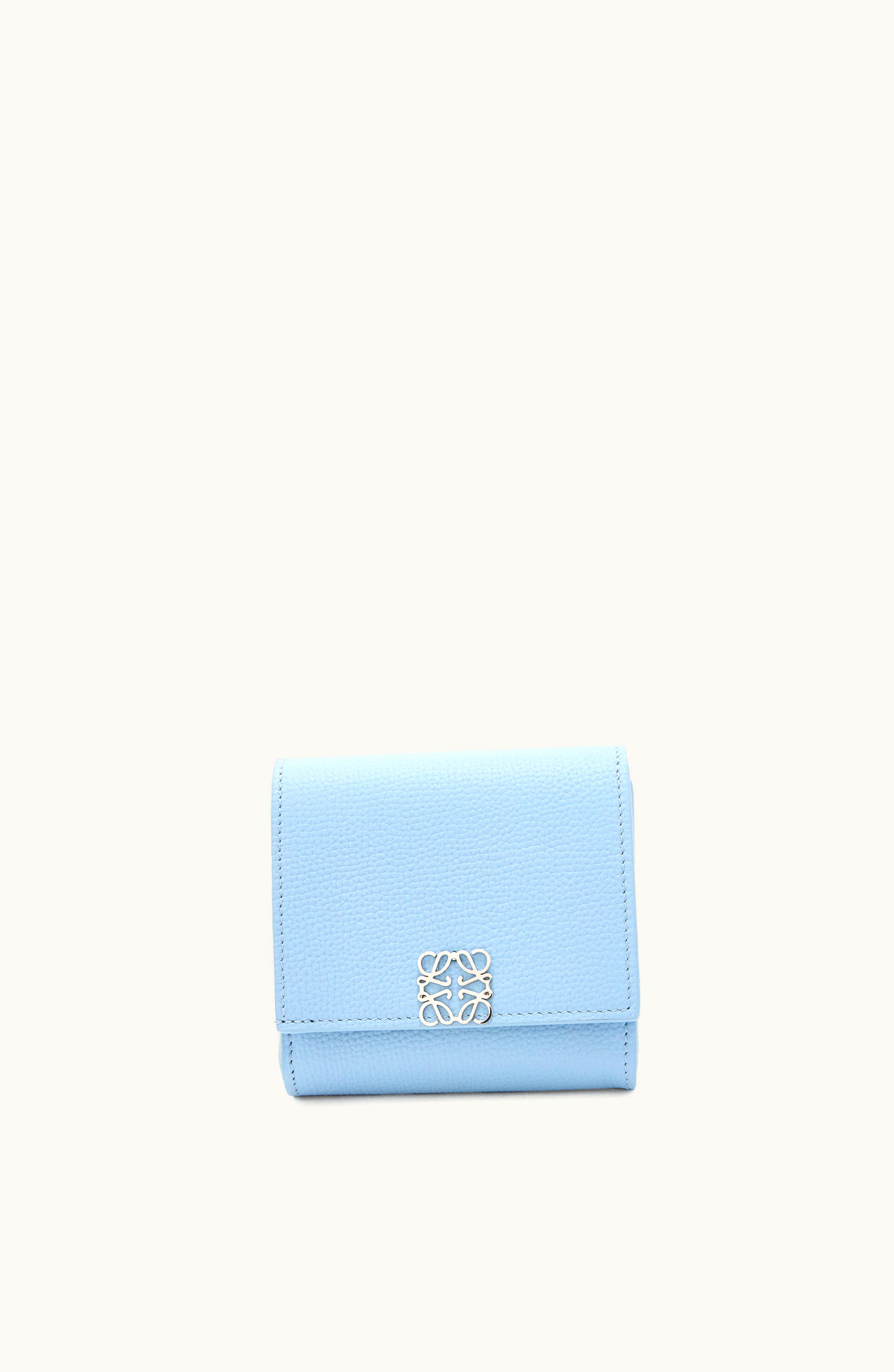 Loewe Loewe Anagram Compact Flap Wallet In Pebble Grain Calfskin Dusty Blue