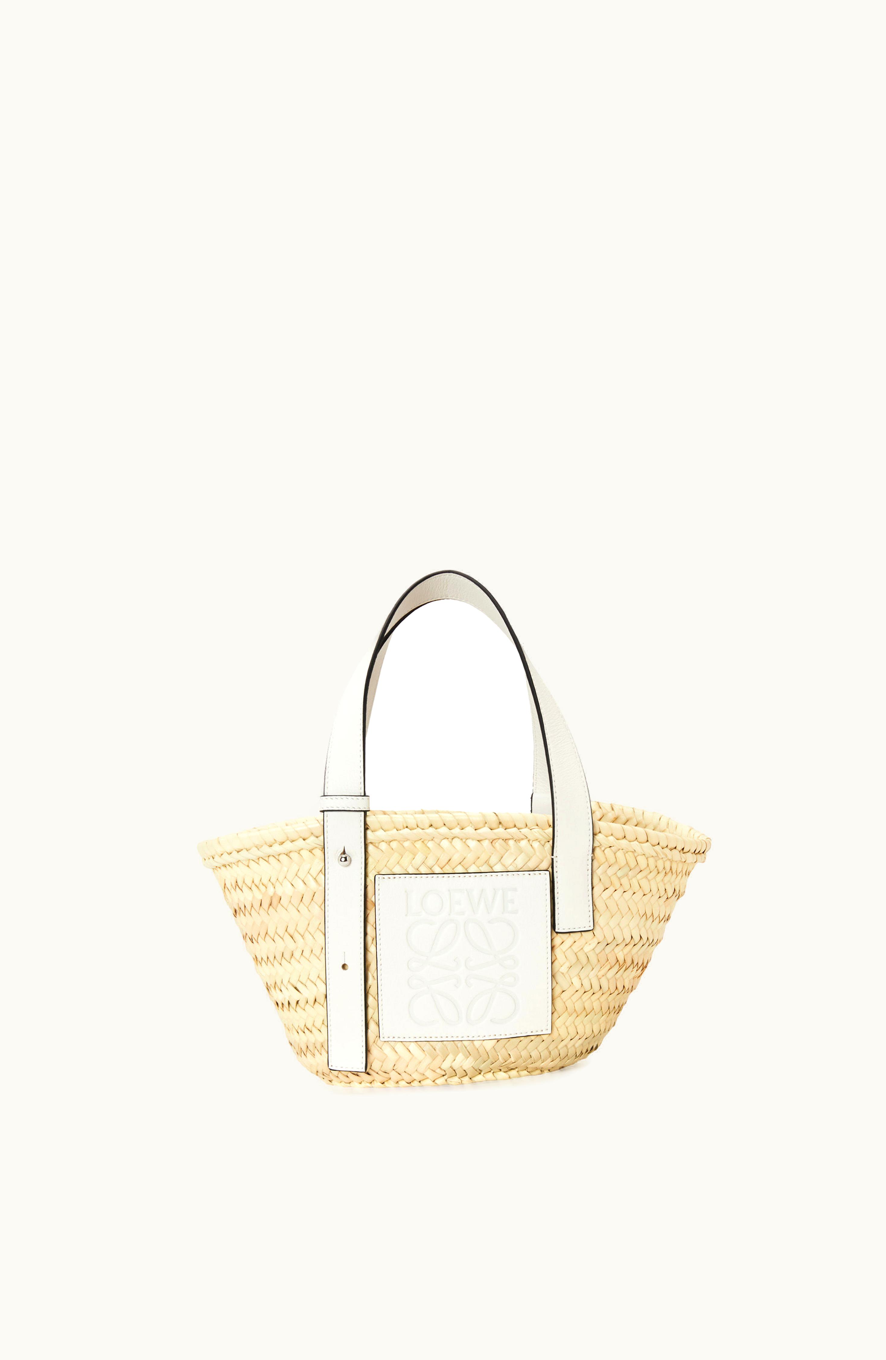 Loewe Loewe Small Basket Bag In Palm Leaf And Calfskin Natural / White