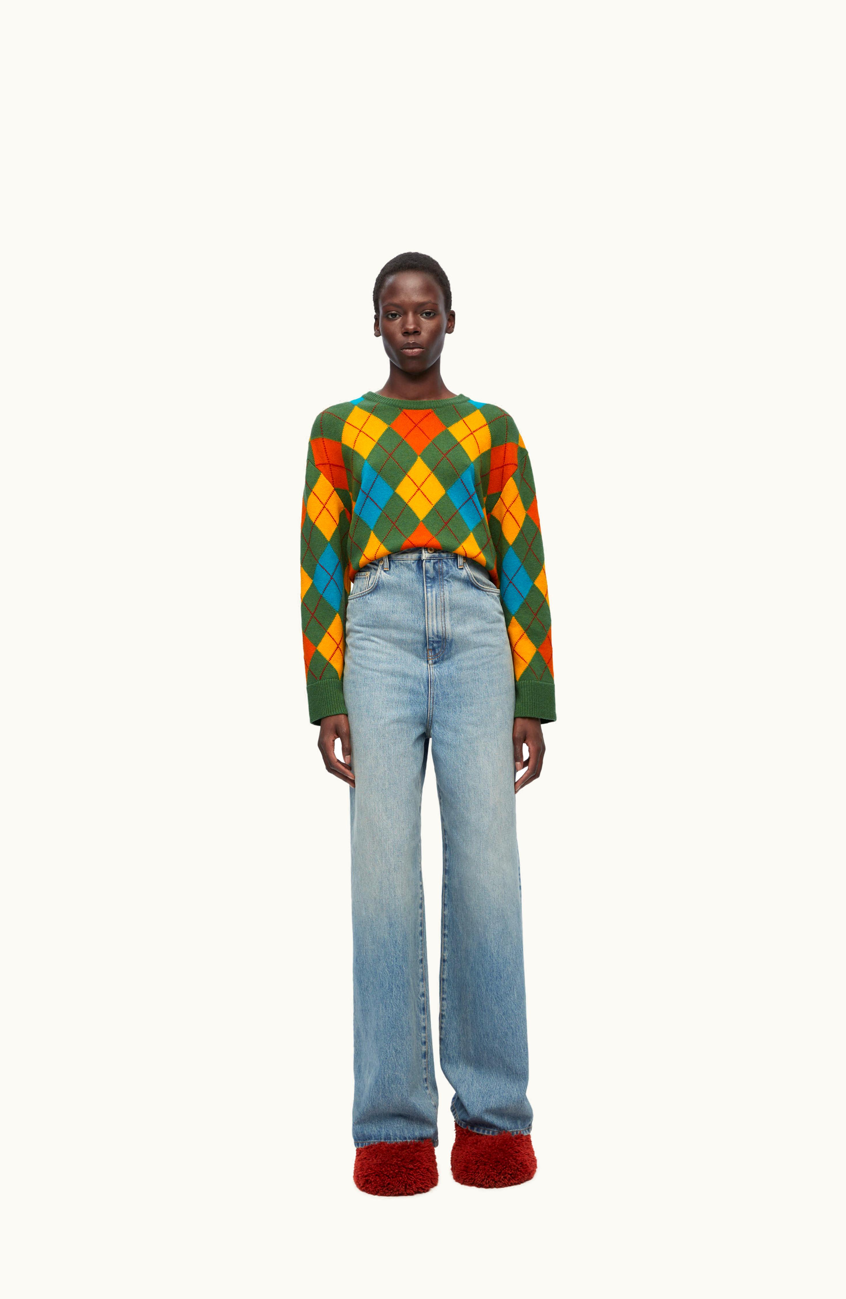 Loewe Loewe Argyle Sweater In Wool Green / Multicolor
