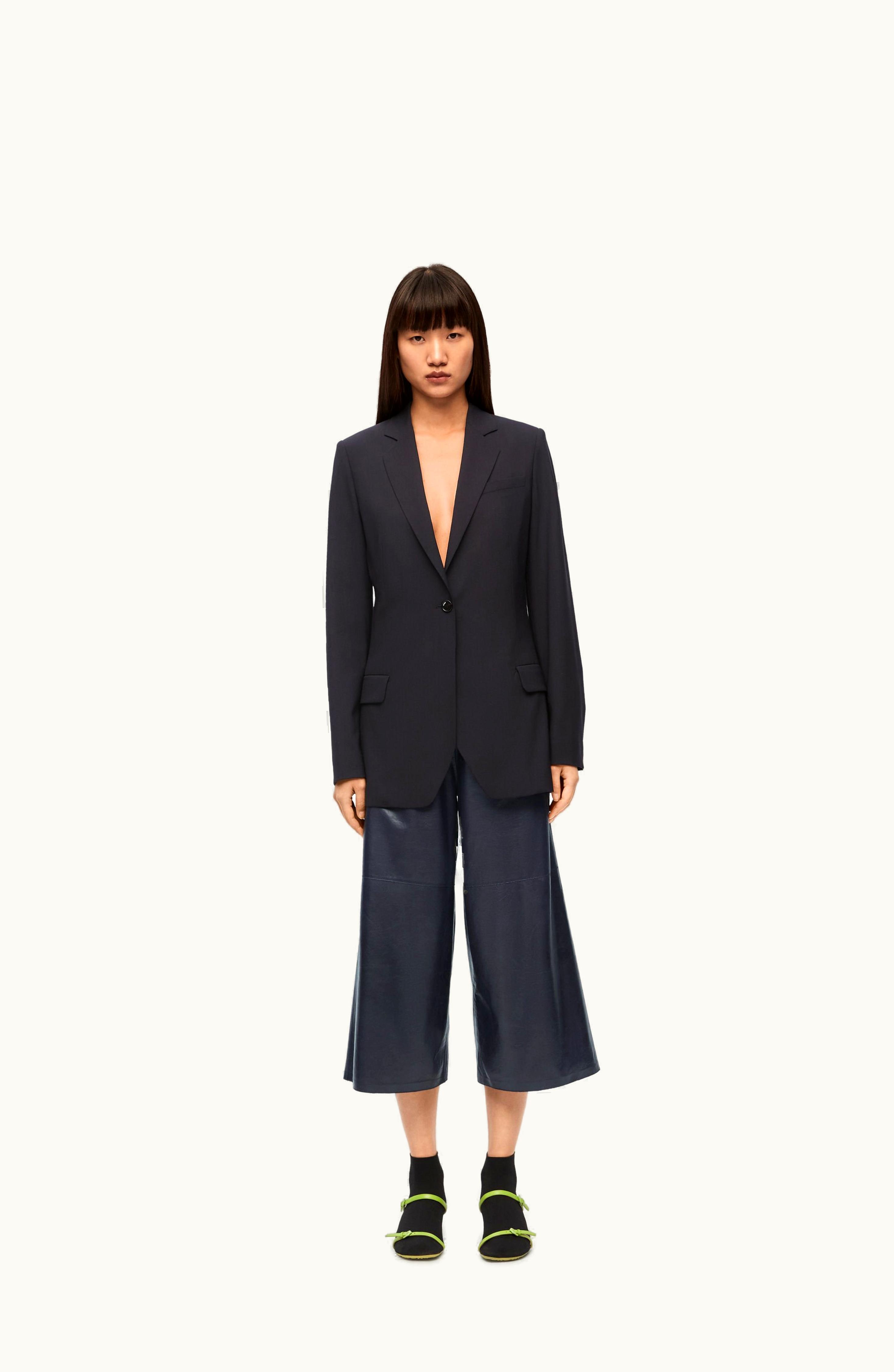 Loewe Loewe Cropped Trousers In Nappa Lambskin Navy Blue