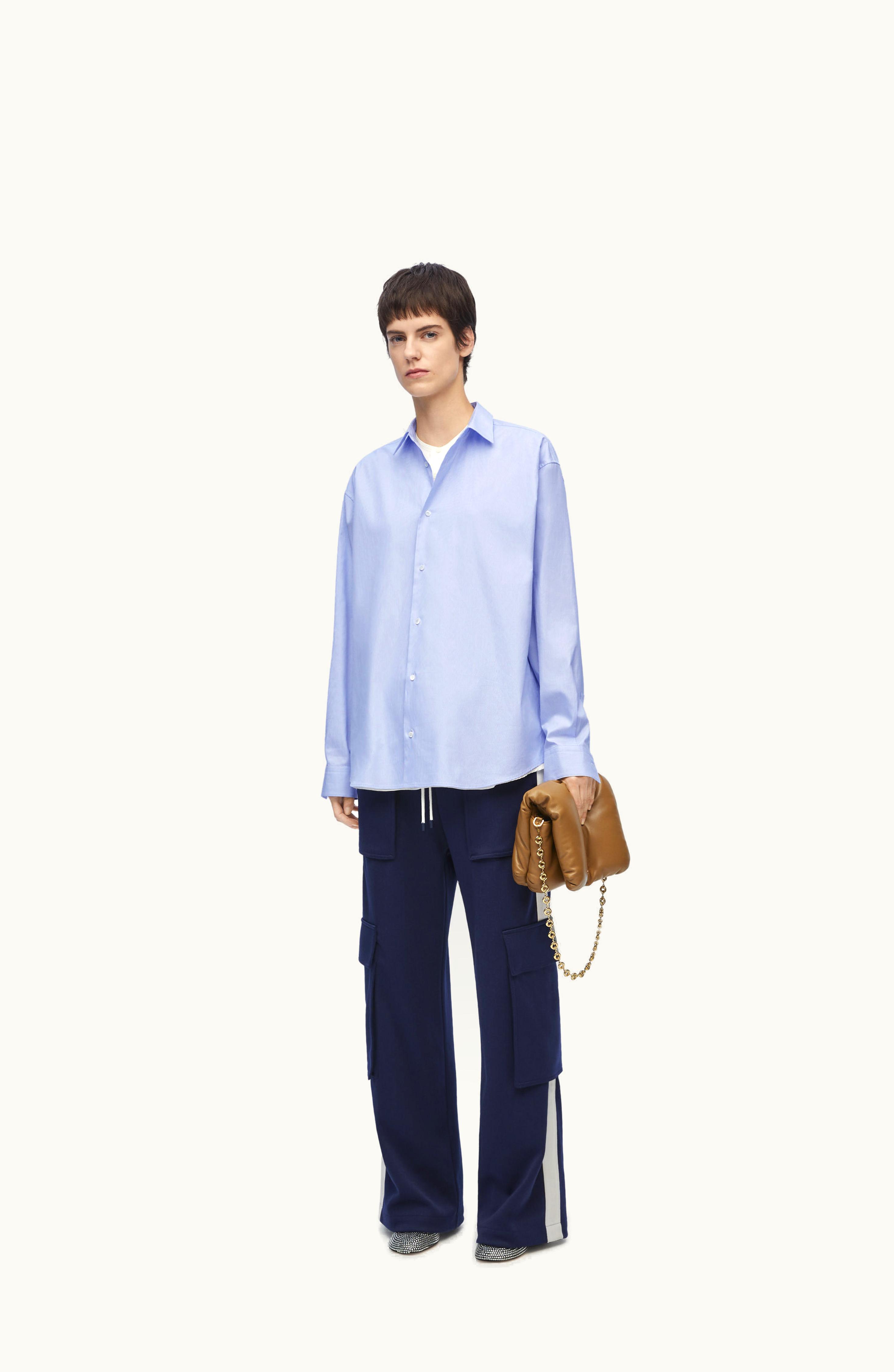 Loewe Loewe Double Layer Shirt In Cotton And Silk Blue / White