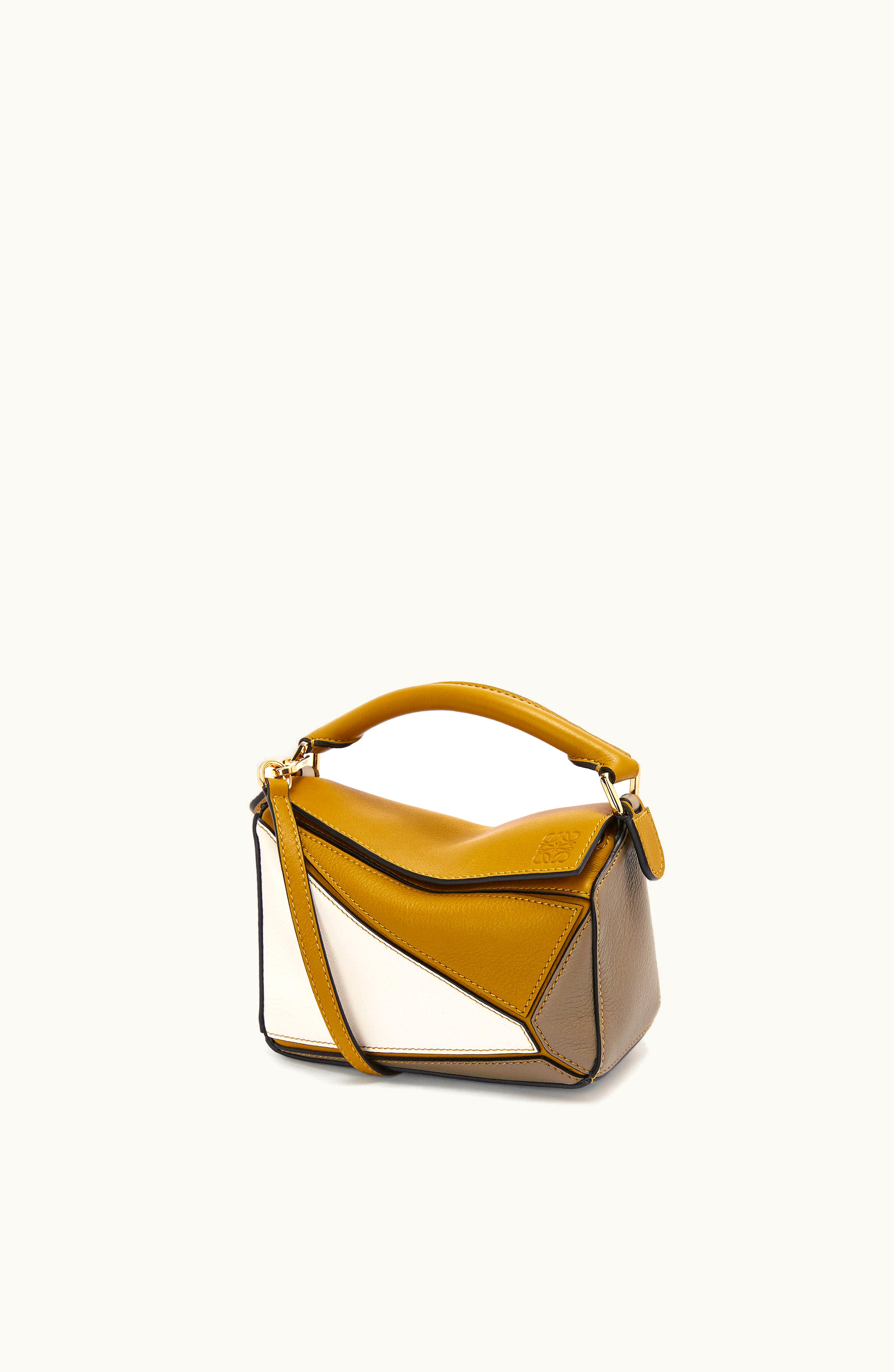 Loewe Loewe Mini Puzzle Bag In Classic Calfskin Ochre / Soft White